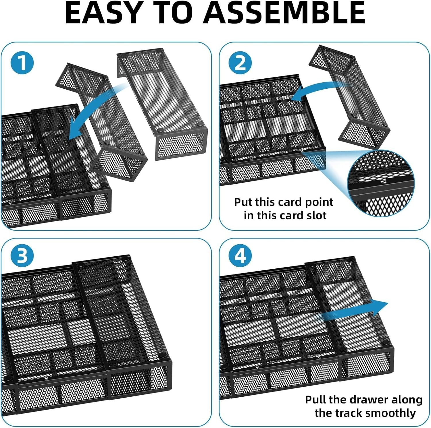 Expandable Desk Drawer Organizer, Mesh Drawer Organizer Tray with 10 Adjustable