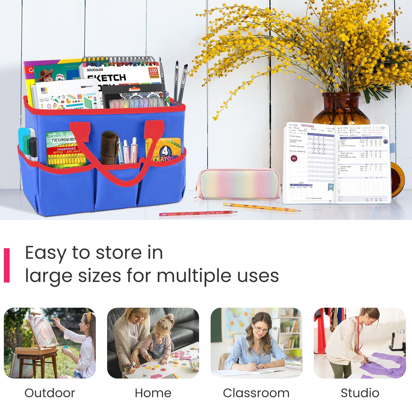 Desktop Tote and Organizer, Teacher Helper Bag for Arts, Books, Stationery, O…