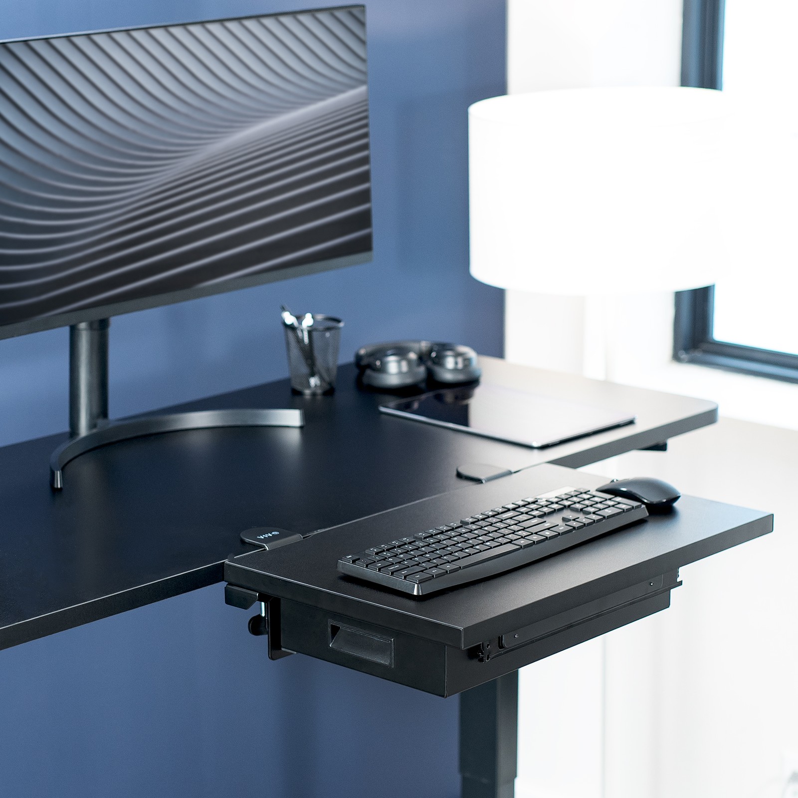 VIVO Black Premium Clamp-on 24″ x 14″ Desk Extension with Storage Drawer