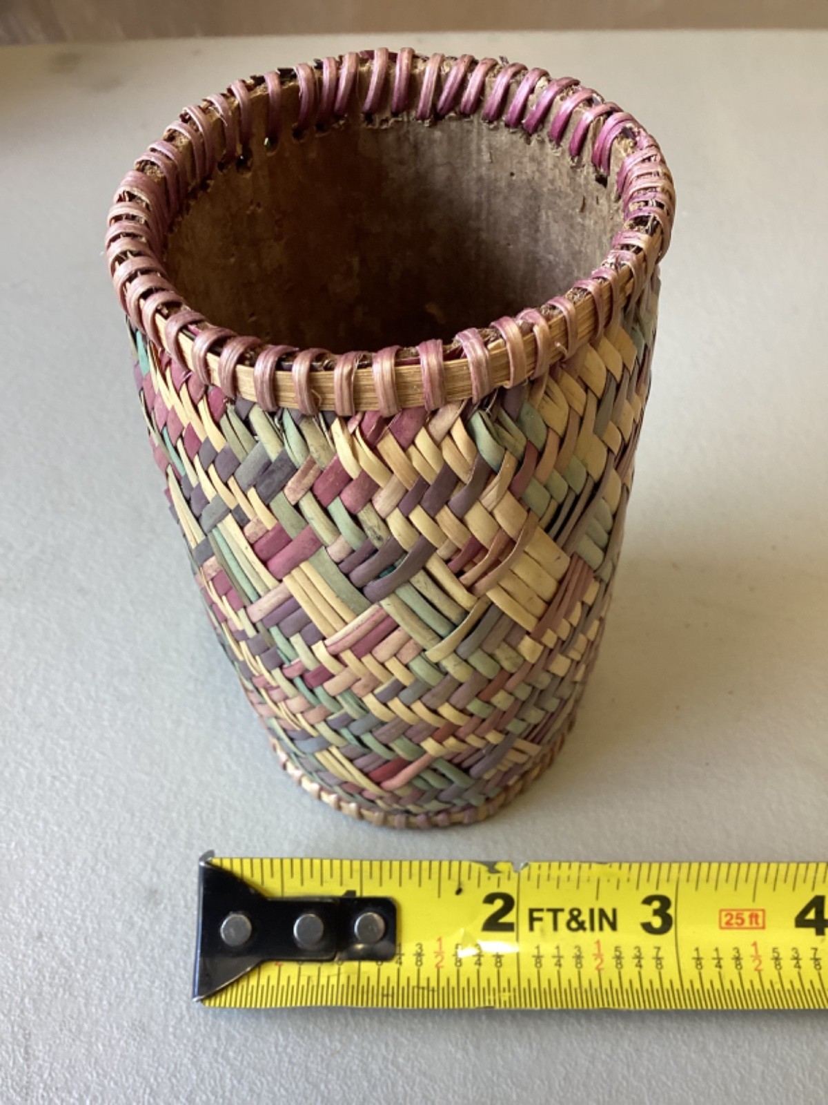 Vintage Pen Holder desk Organizer Storage Basket Woven Wicker 4.25”
