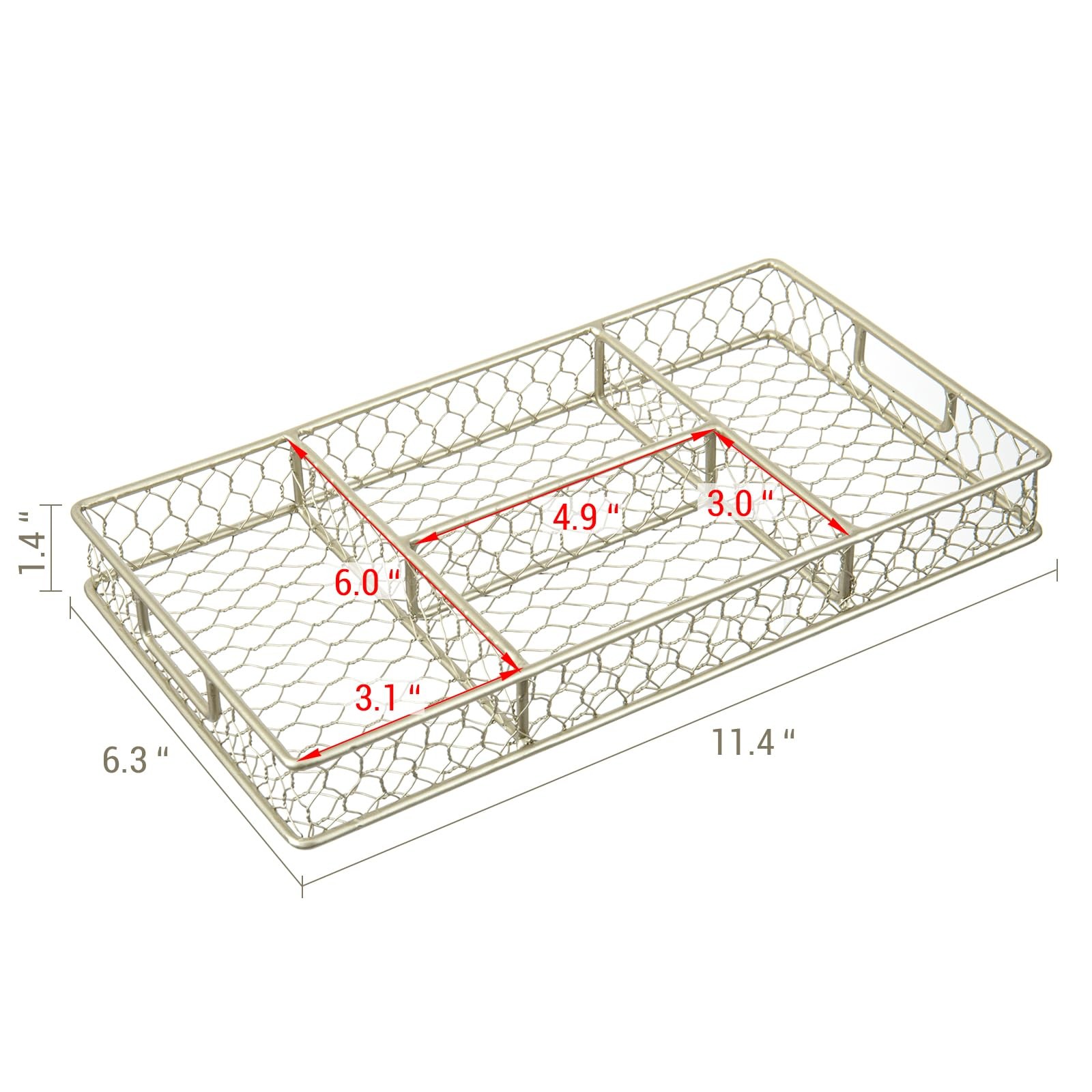MyGift 4 Compartment Vintage Brass Tone Metal Chicken Wire Desk