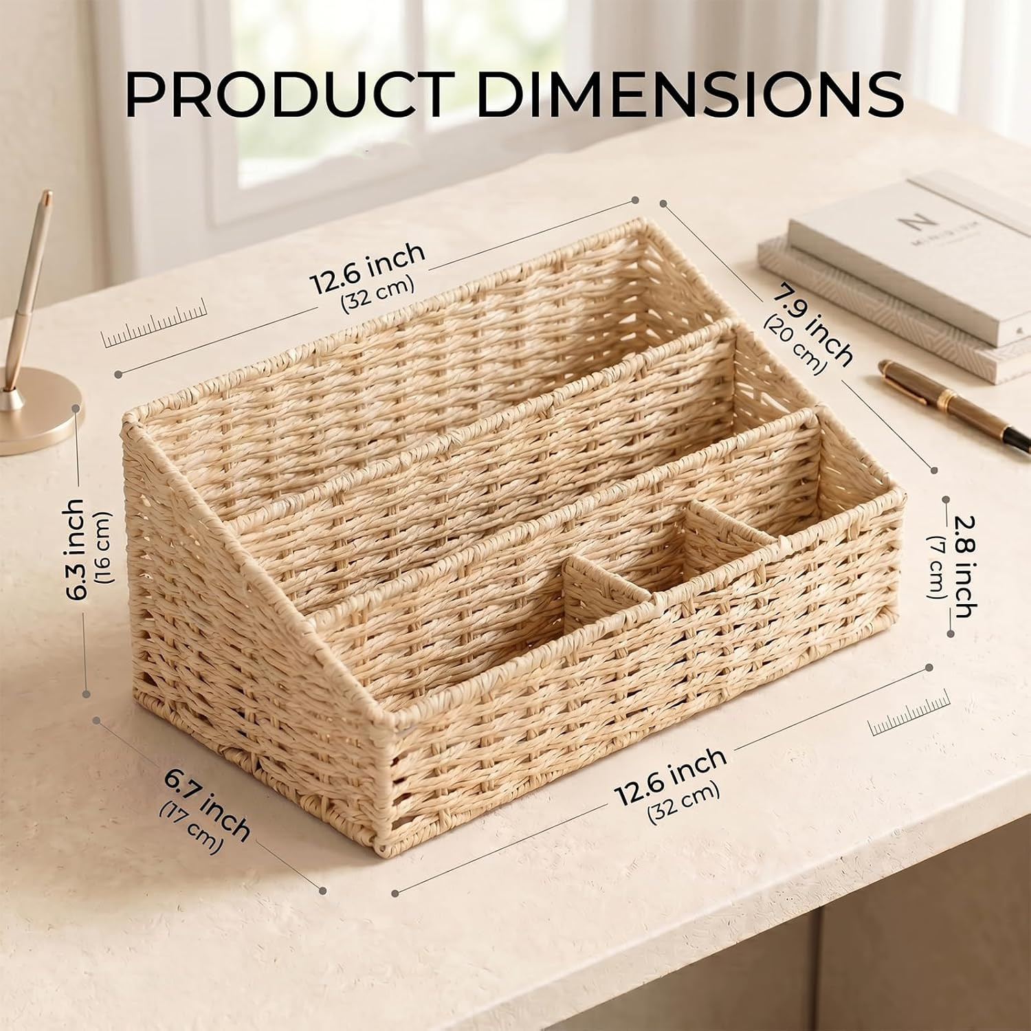 Rattan Mail Organizer – Countertop, Desk, Bills, Woven Basket, Magazine Holder