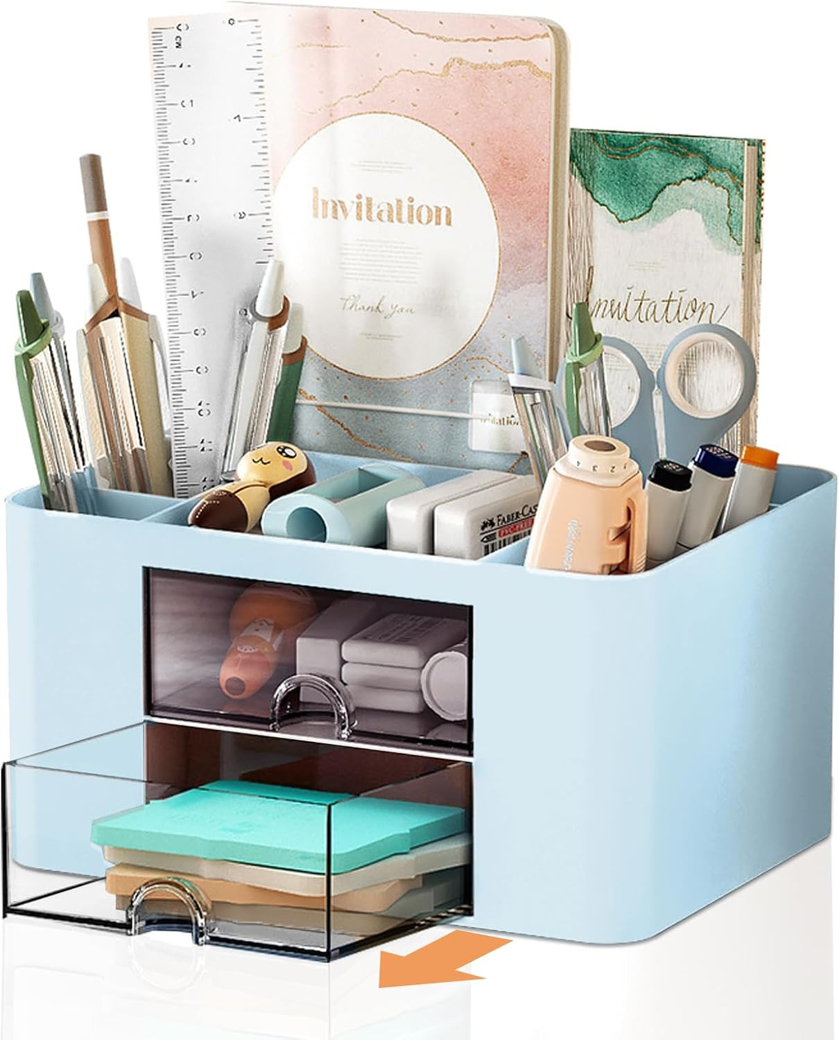 Pencil Pen Holder for Desk,2 Drawer Desk Organizers,5 Compartments Desktop Stora