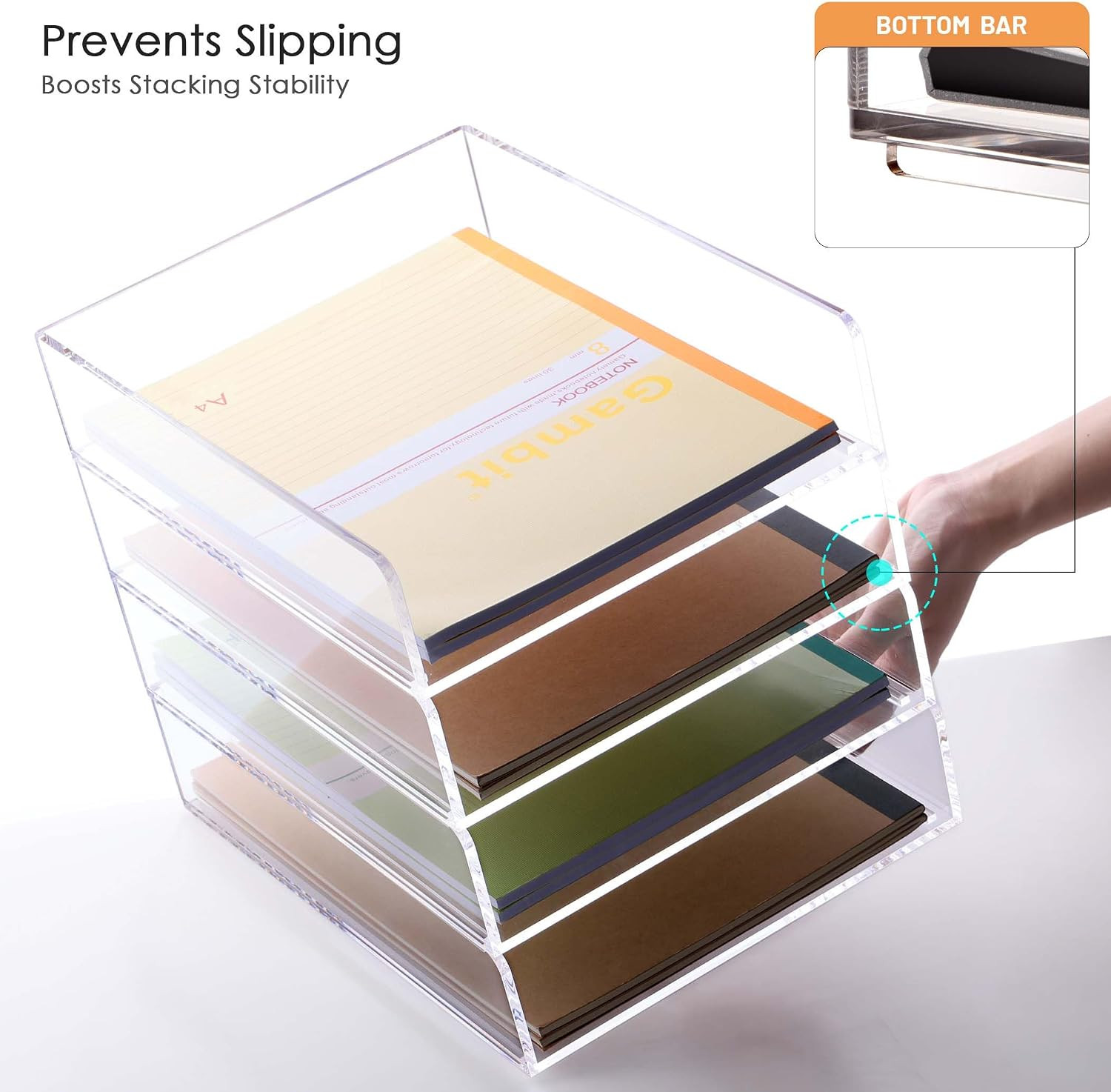 SANRUI 4 Tier Stackable Acrylic Letter Tray, 5mm Thick Clear Desk File Organizer
