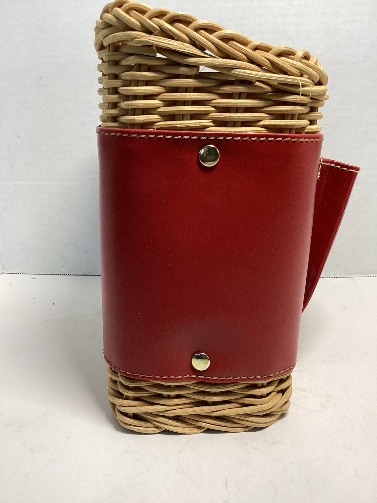 Basket Organizer Wicker Red Band Note Holder Pin Pencil Desk Kitchen