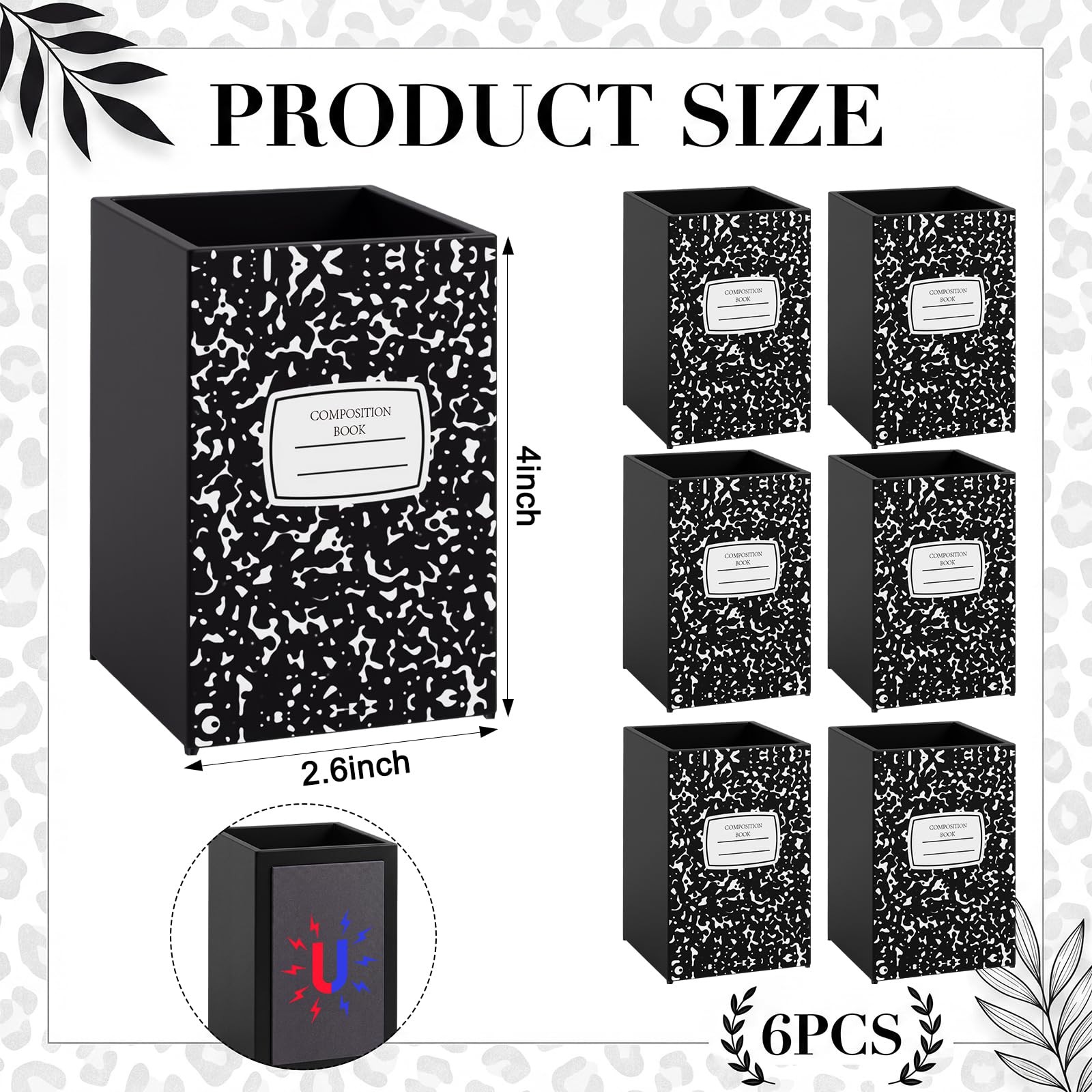 Gilprop 6 Pack Composition Notebook Magnetic Pen Holder Back to School Magnet…