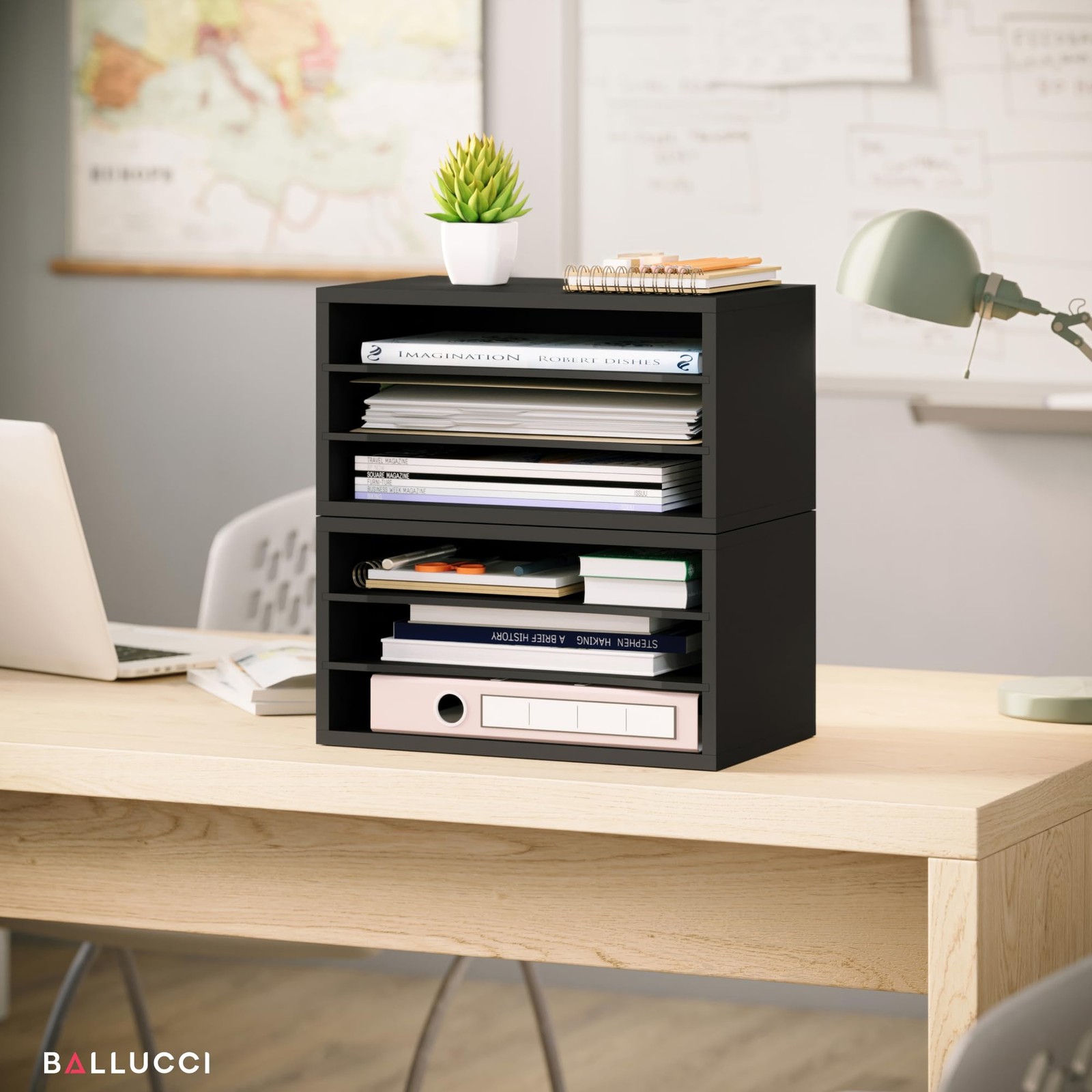 Ballucci Paper Organizer, 3-Tier Stackable Wood Desk Organizer, Document File…