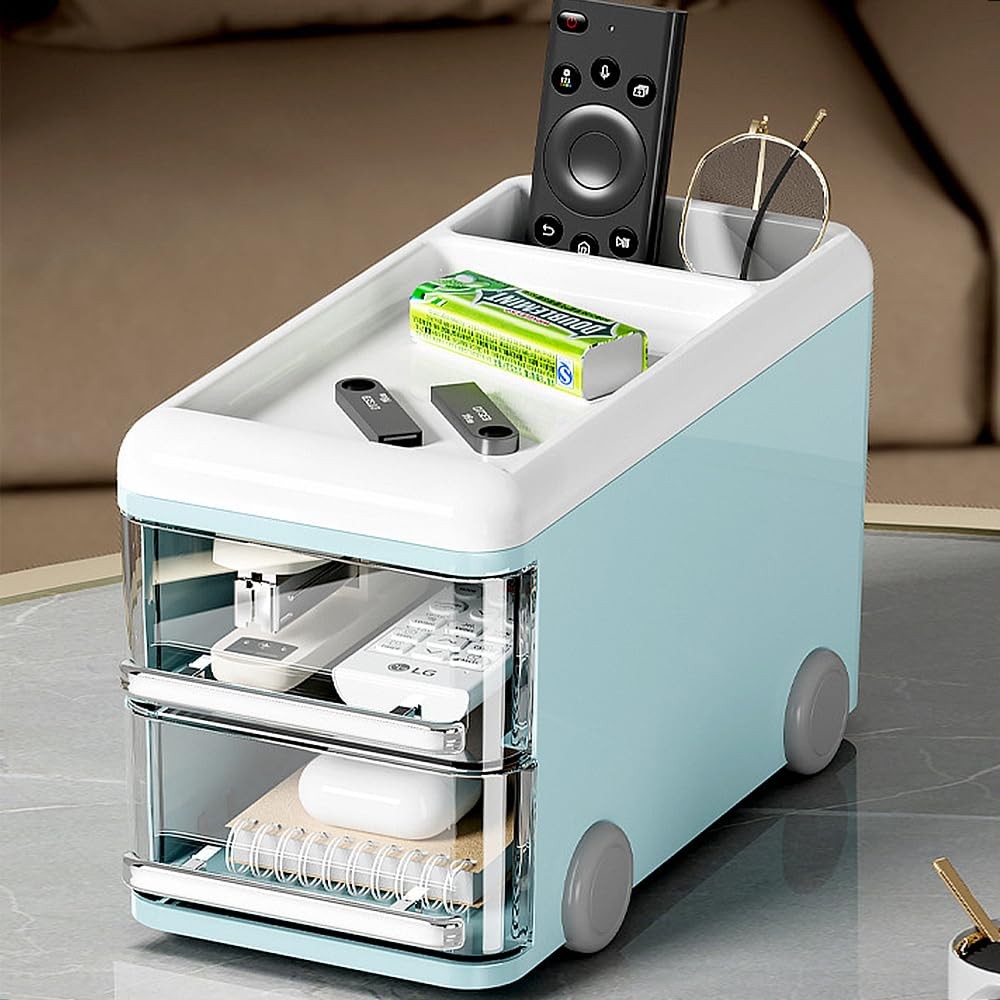 LETURE Cute Desk Organizer with drawers, Plastic Desktop Storage for Blue