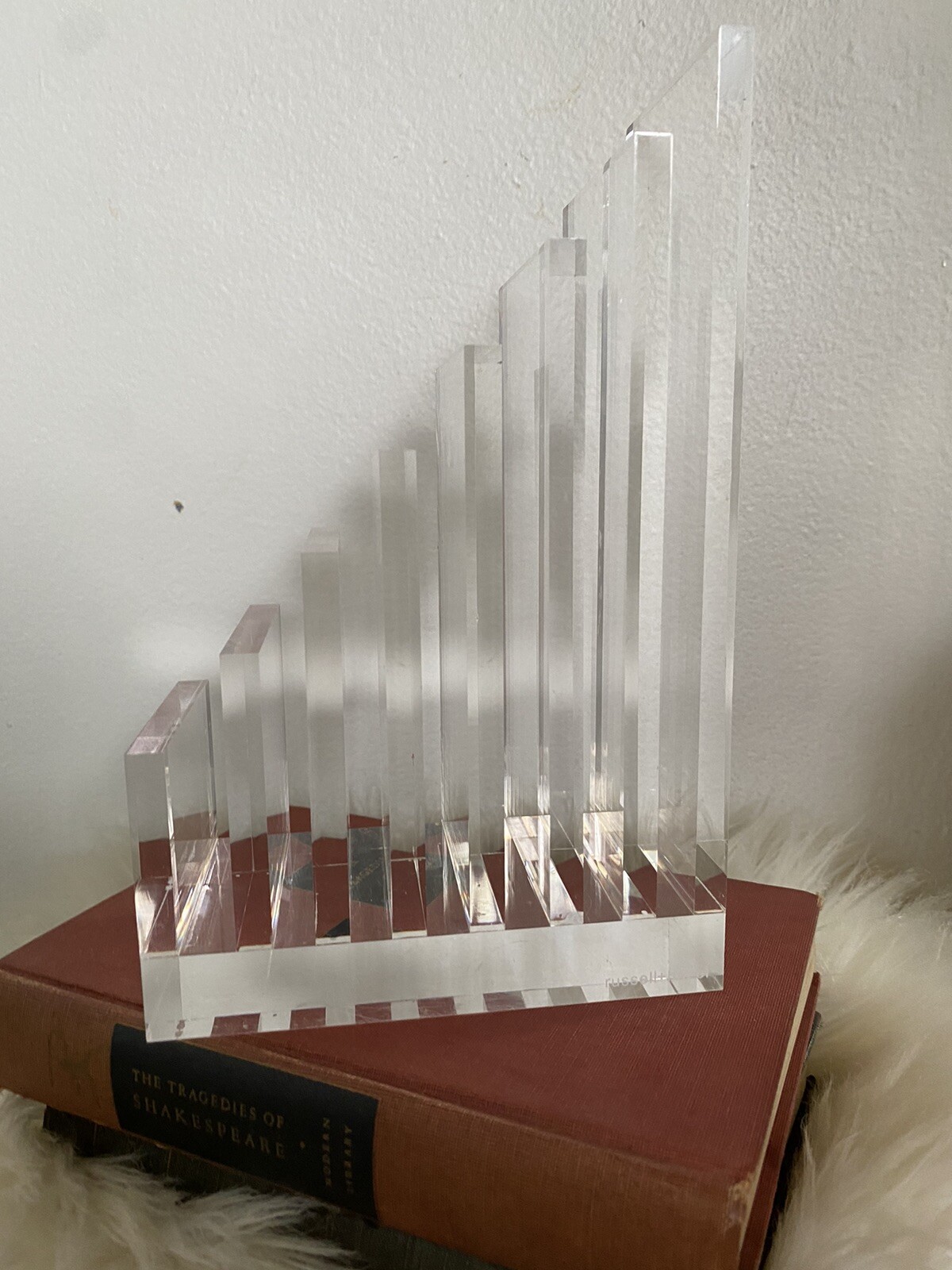 Russell & Hazel Acrylic Clear Letter File Holder 7 Slots Signed 8 in Tall