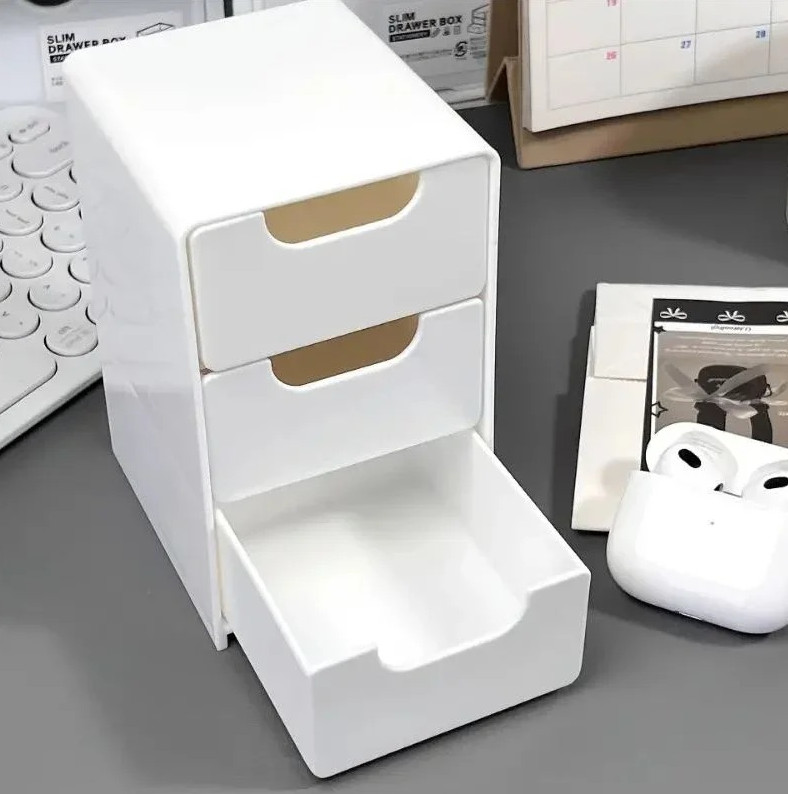 3-Tier Desktop Organizer with Drawers Plastic Storage Box for Office Supplies