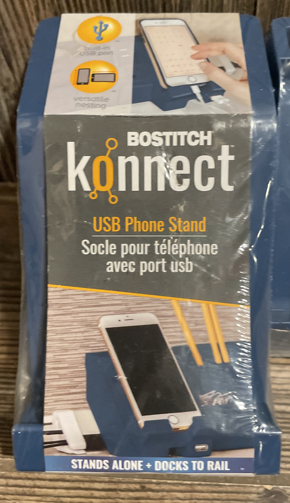 BOSTITCH KONNECT 3 Piece Set-USB Phone Stand-Sticky Note-Storage Bin- Blue
