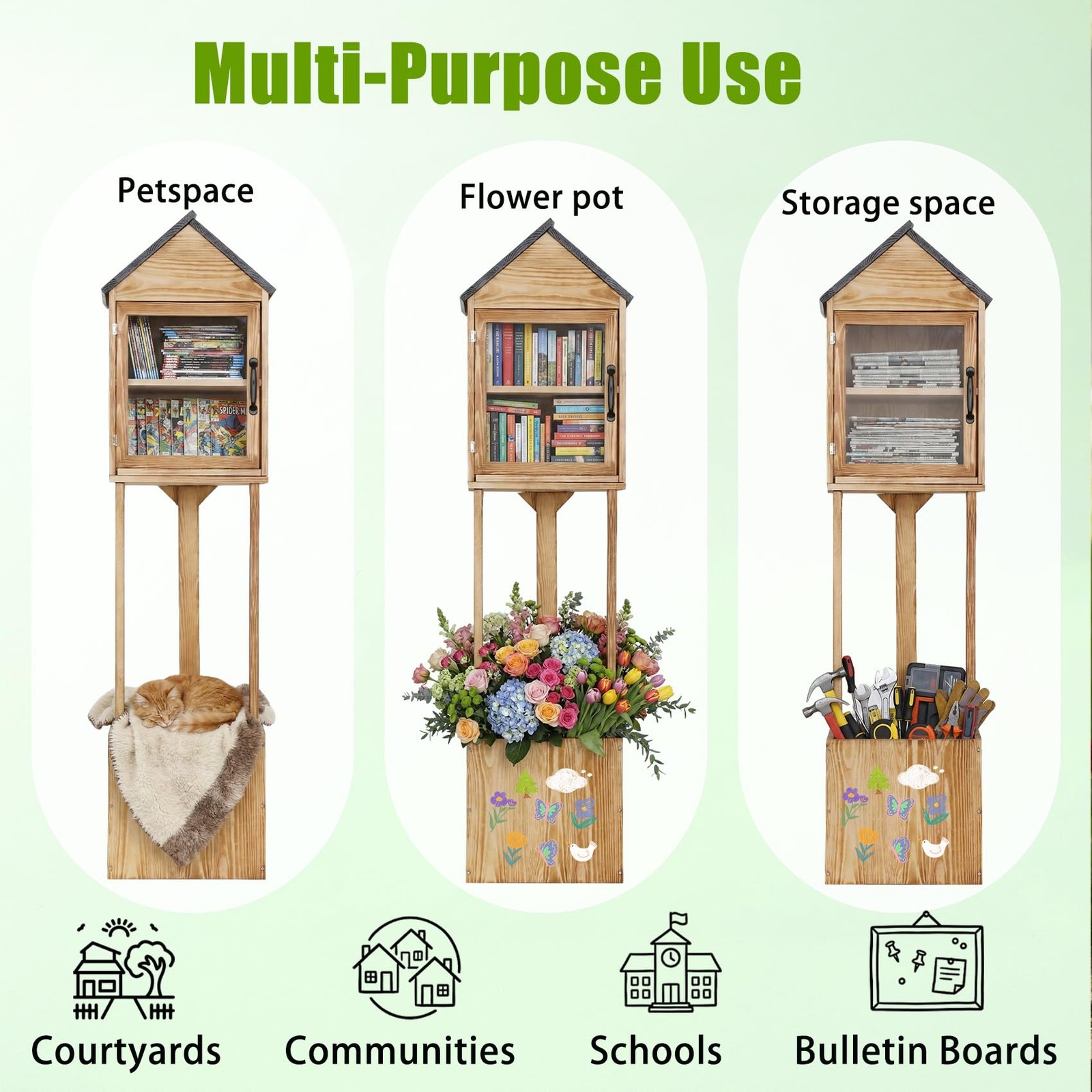Little Library Box Outdoor with Floral Fence