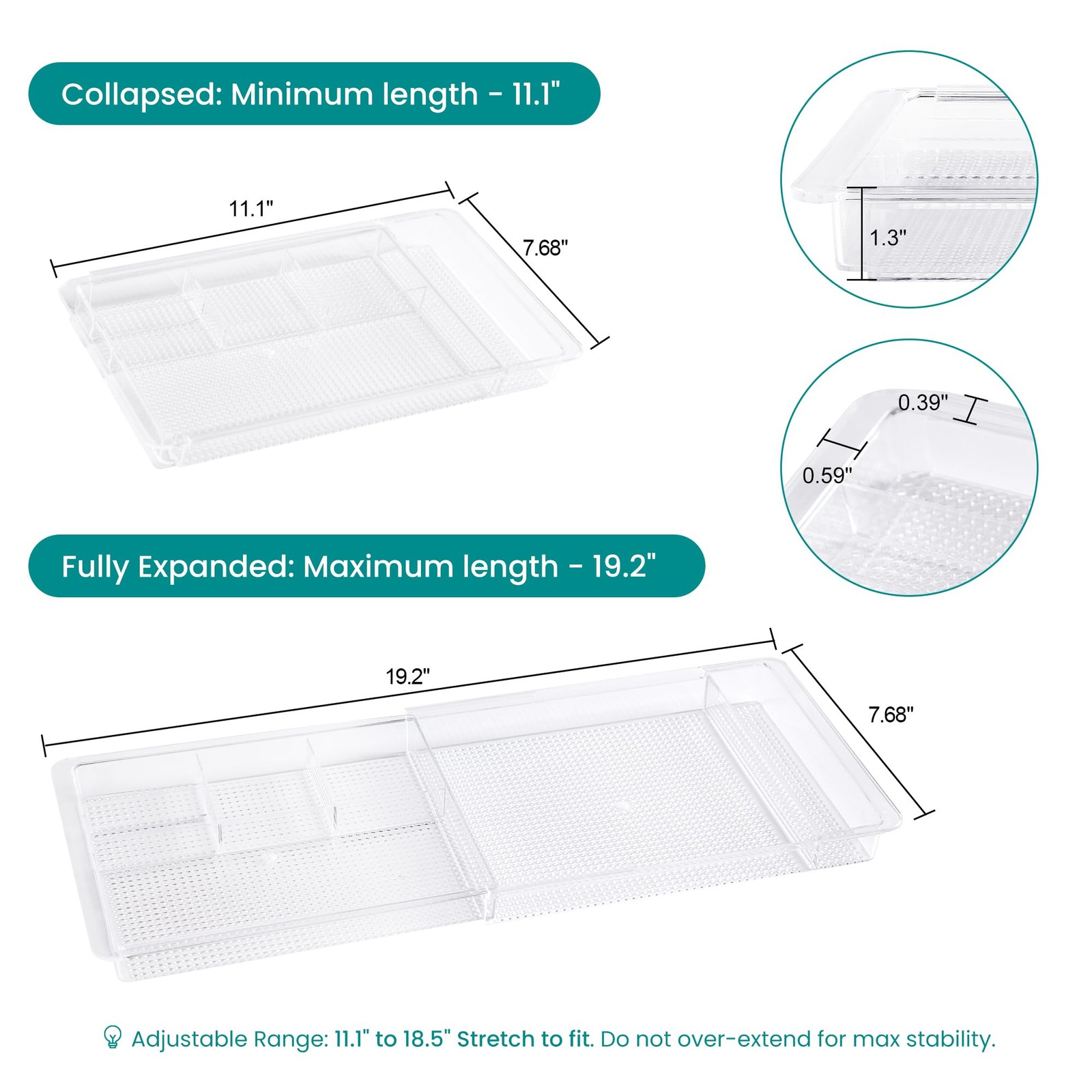 Expandable Drawer Organizer 11.1” to 19.2” Width, Shallow Cosmetic Organizer …
