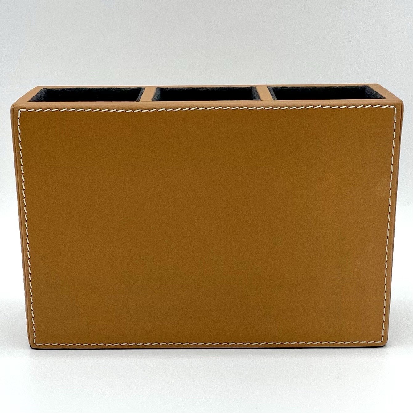 LEVENGER Fine Leather Tools Genuine Leather Cognac 3-Compartment Desk Organizer