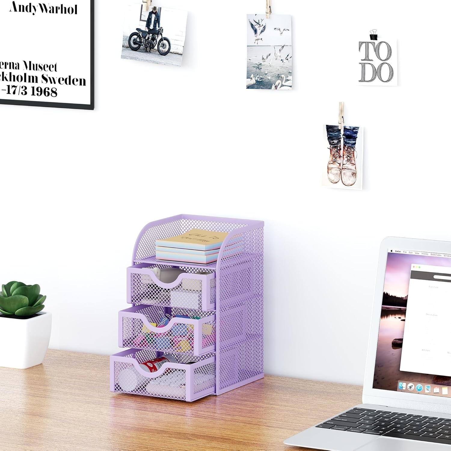 Elegant Rust-Resistant Purple Desk Organizer with 3 Drawers for Home or Office