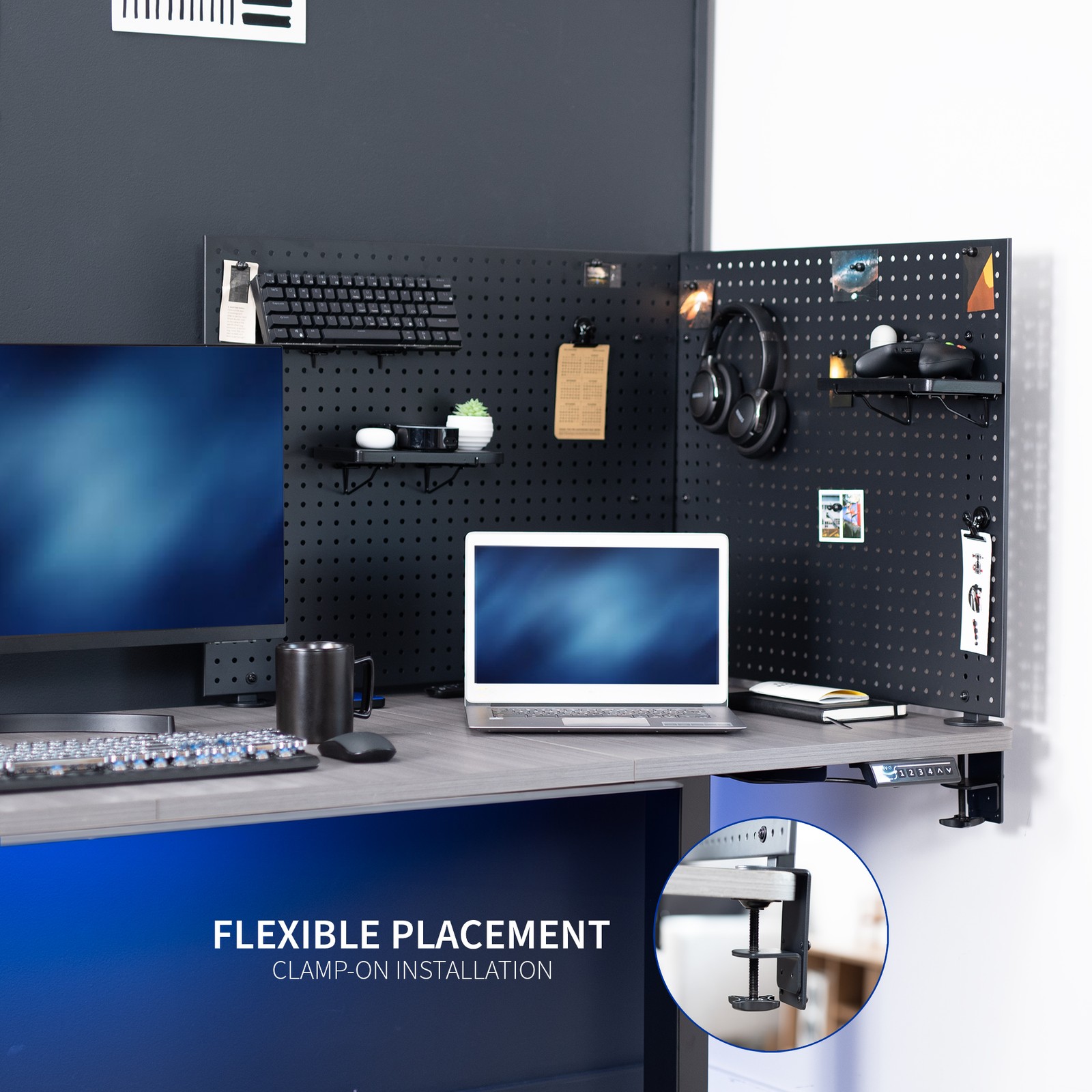 VIVO Dual Steel Clamp-on 60″ x 24″ Desktop Pegboard, Magnetic Privacy Panel