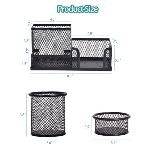 Mesh Desk Organizer Set of 3 – Pen Holder, Sticky Note Holder, Pencil Cup & Pape