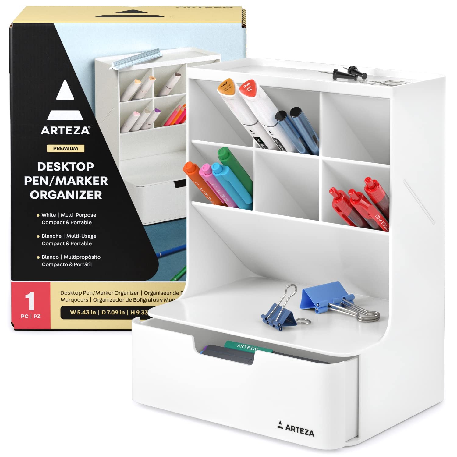 ARTEZA Desktop Pen and Marker Organizer, 6-Compartment 6 Compartment, White