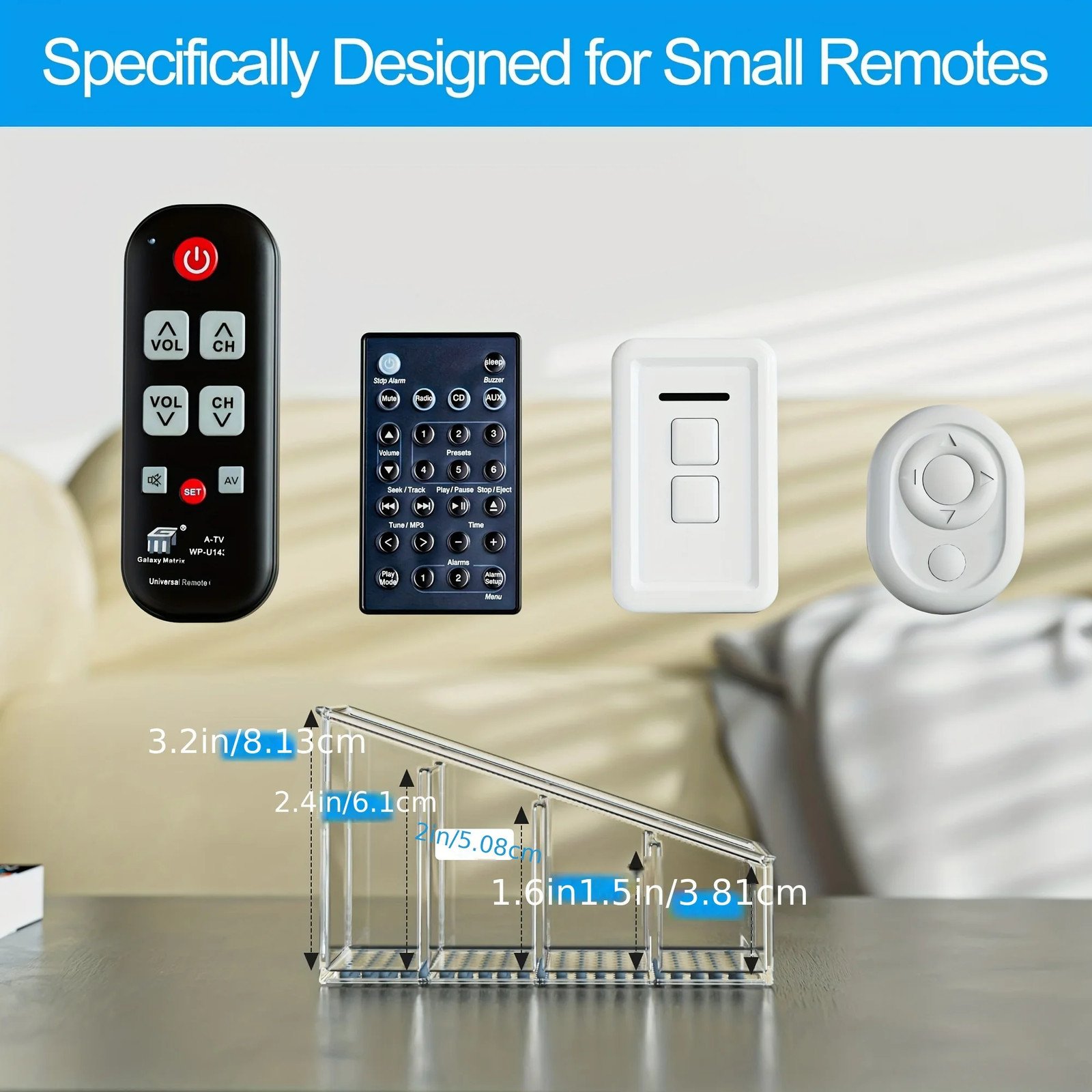 Clear Plastic Remote Control Holder and Desk Organizer with 4 Compartments for