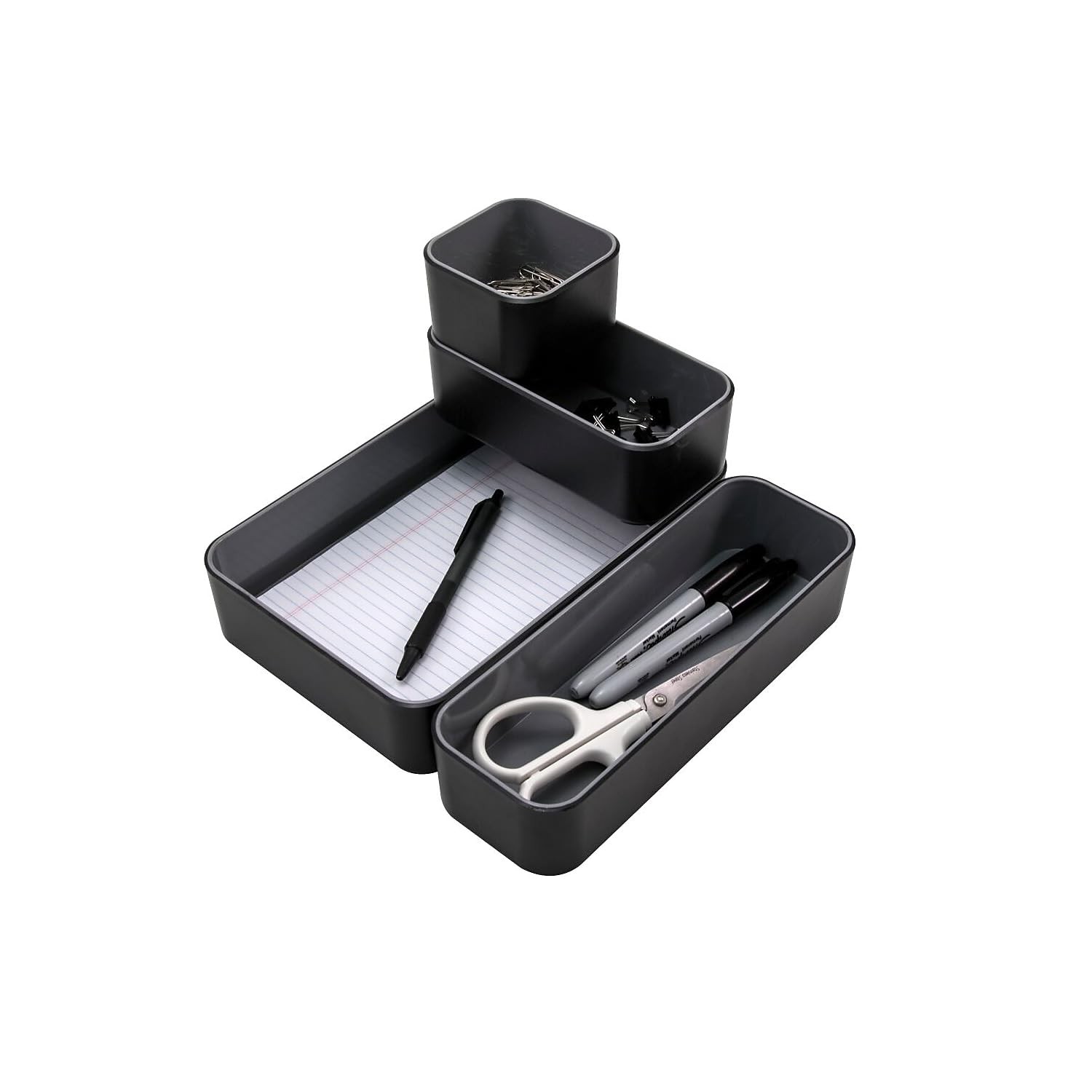 Stylish Black Paper Tray Organizer for Desk A4 Letter Size Durable Polystyrene