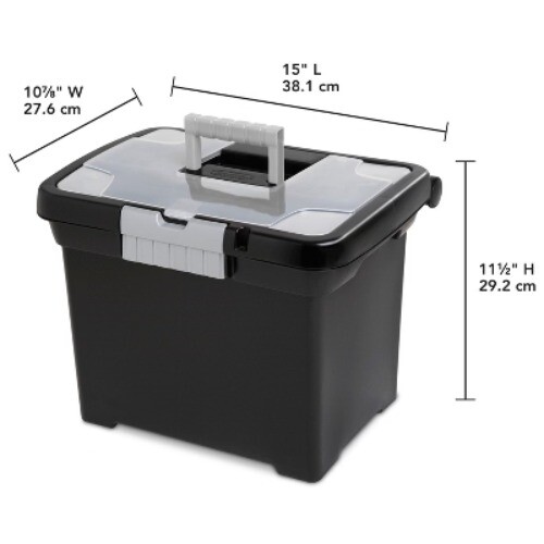Medium Letter File Box Black: Plastic File Organizer with Handle Clear Cover