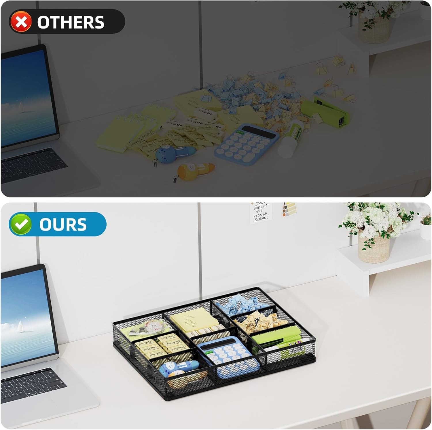 Marbrasse Desk Drawer Organizer, Metal Mesh Drawer Organizer Tray with 5 Adjusta