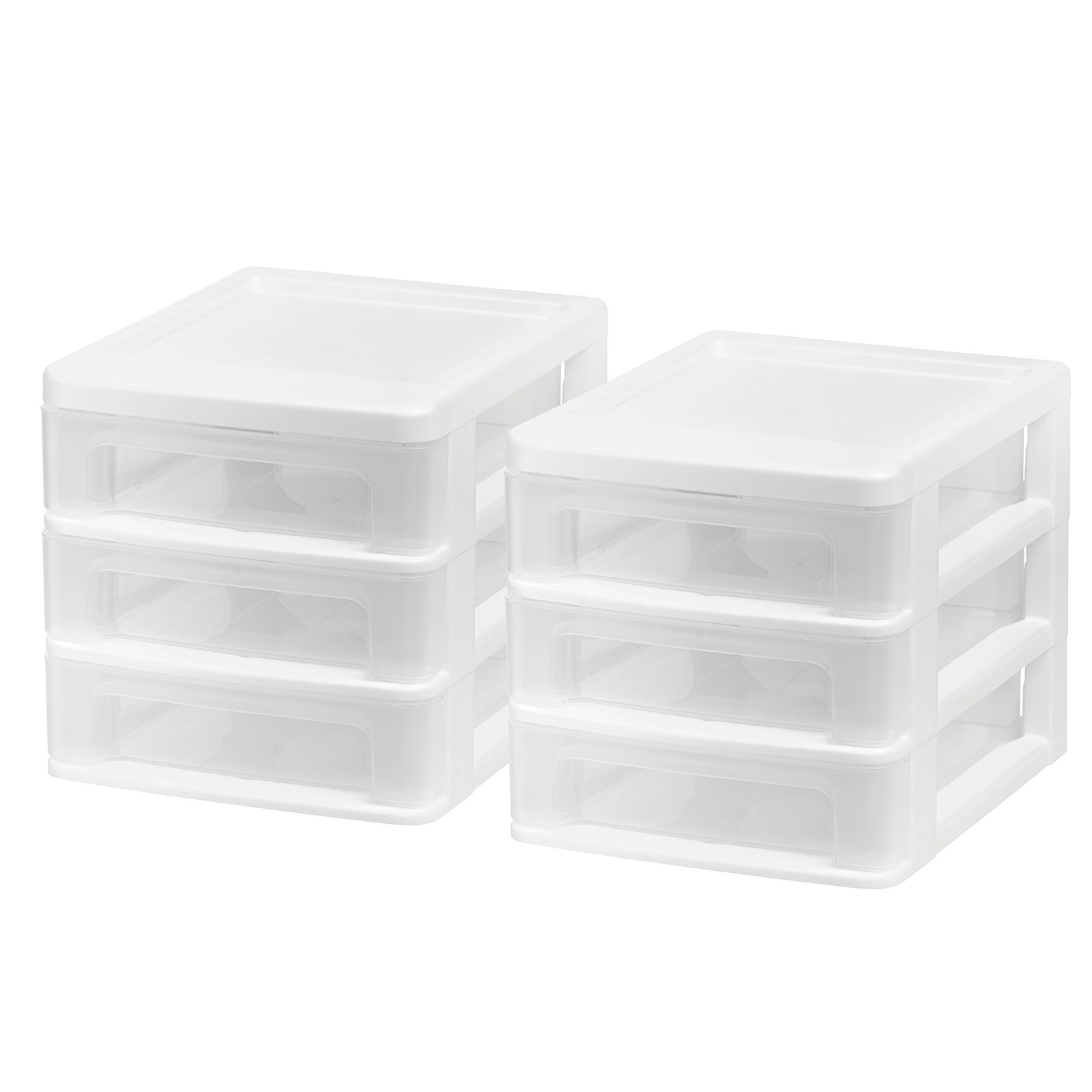 IRIS USA Plastic Stacking Desk Top 3-Drawer Storage Organizer, Small, White