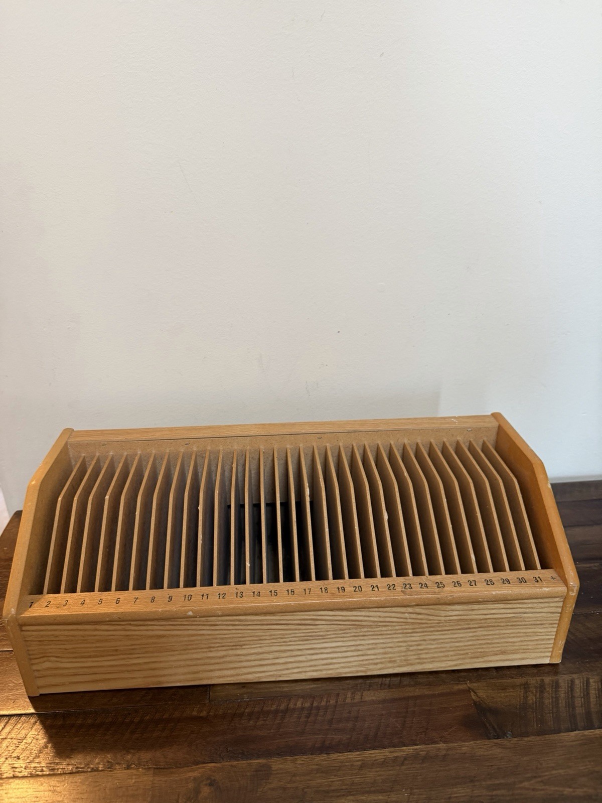 Vintage Wooden Desktop 31 Day Slots Bills Mail Desk Top Home Office Organizer