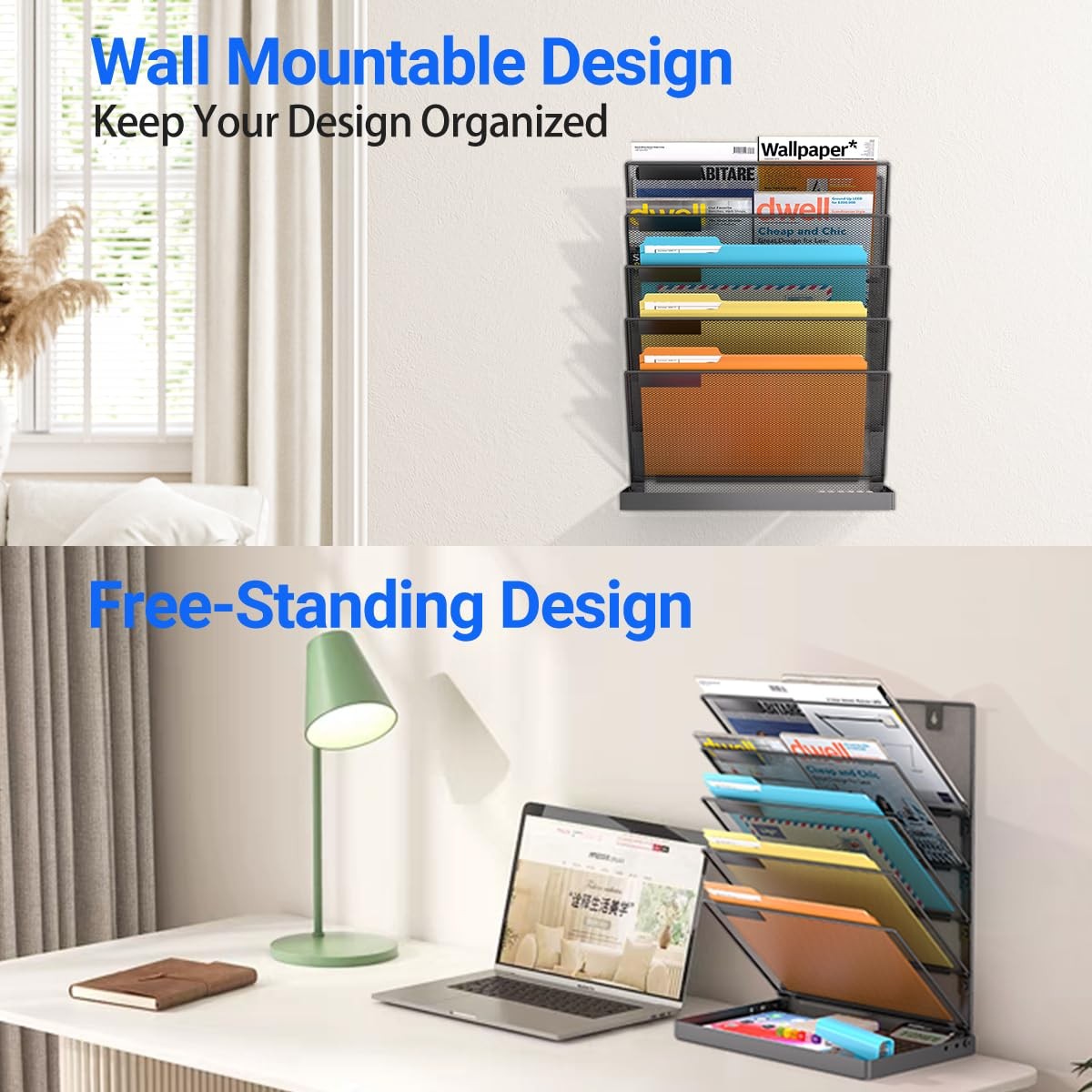 6Tier Hanging Wall File Organizer Desktop Mesh Magazine Document Rack Black