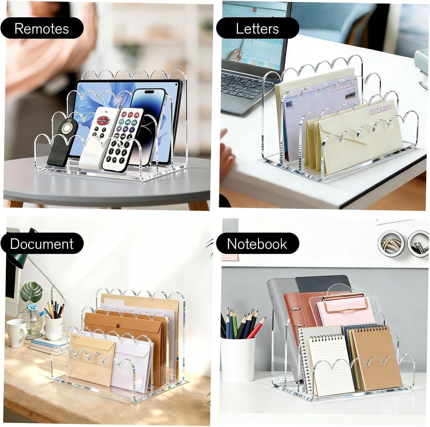 Acrylic File Mail Desktop Organizer Sorters,3 Upright Compartments Laddered