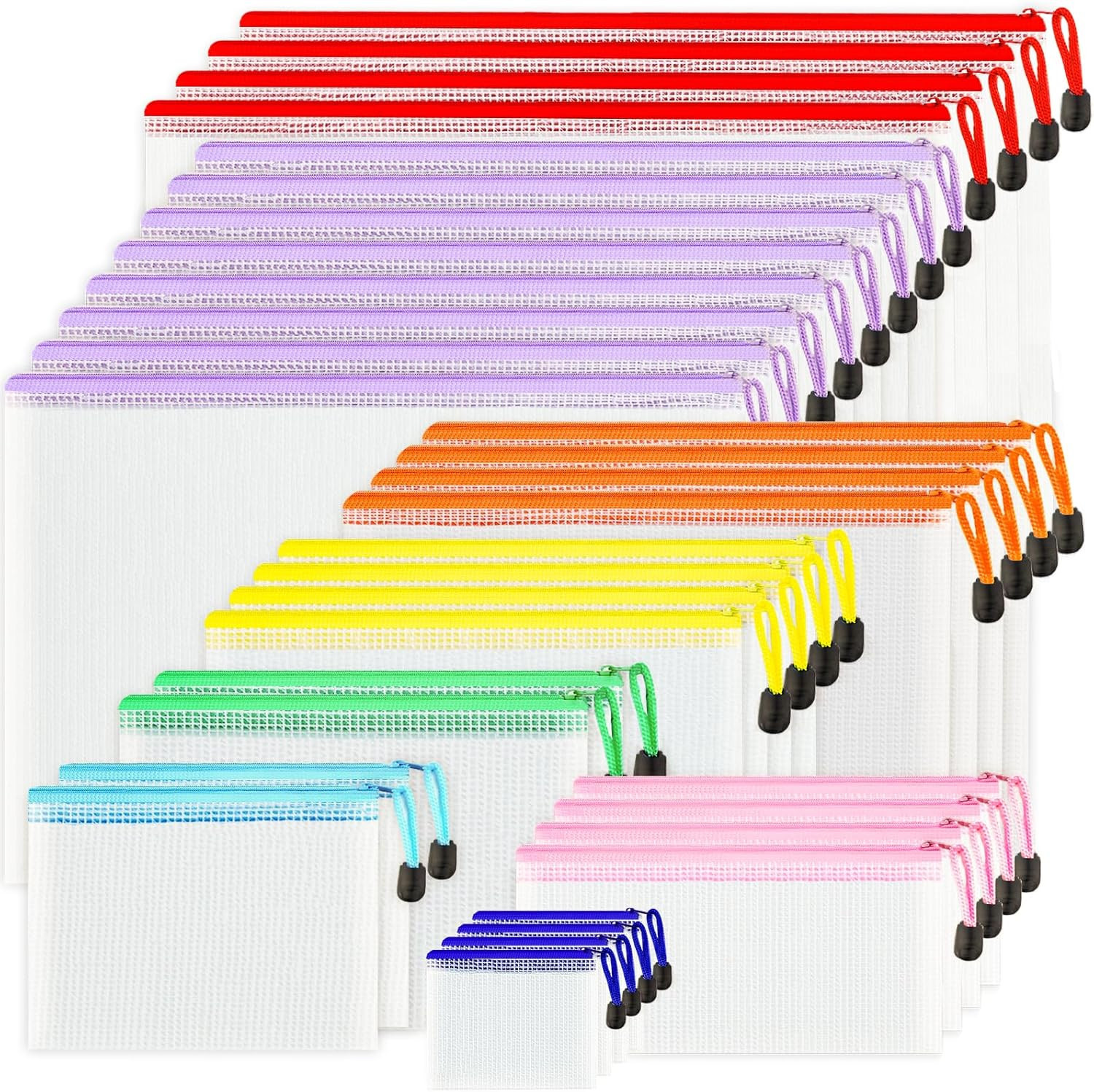 32Pcs Mesh Zipper Pouch Bags, 8 Sizes, 8 Colors Zipper Pouches for Organizing, B