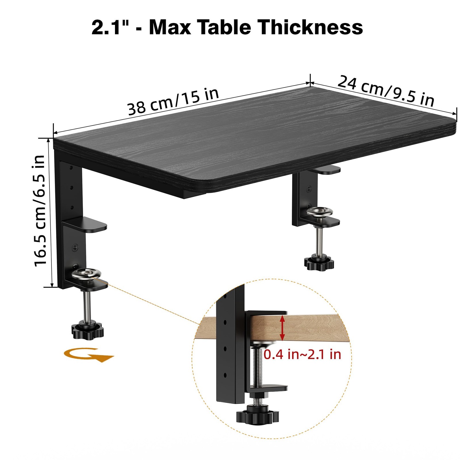ART-GIFTREE Desk Extender, 15-inch Clamp-On Shelf, 15 Inches, 15in Black