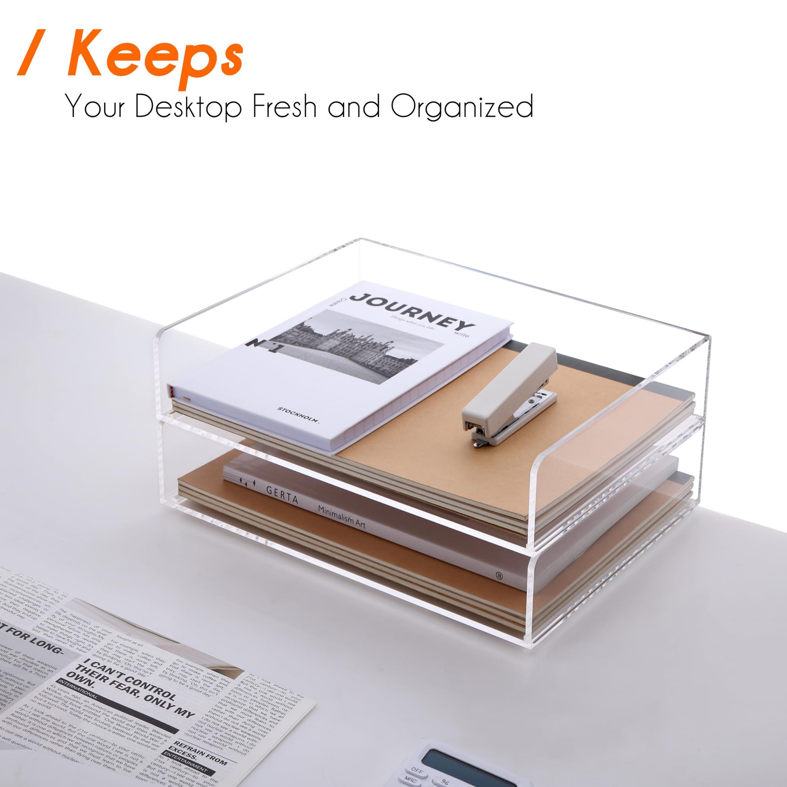 Paper Organizer, 2 Tier Stackable A4 Size Acrylic Letter Tray, Office/Home/Sc…