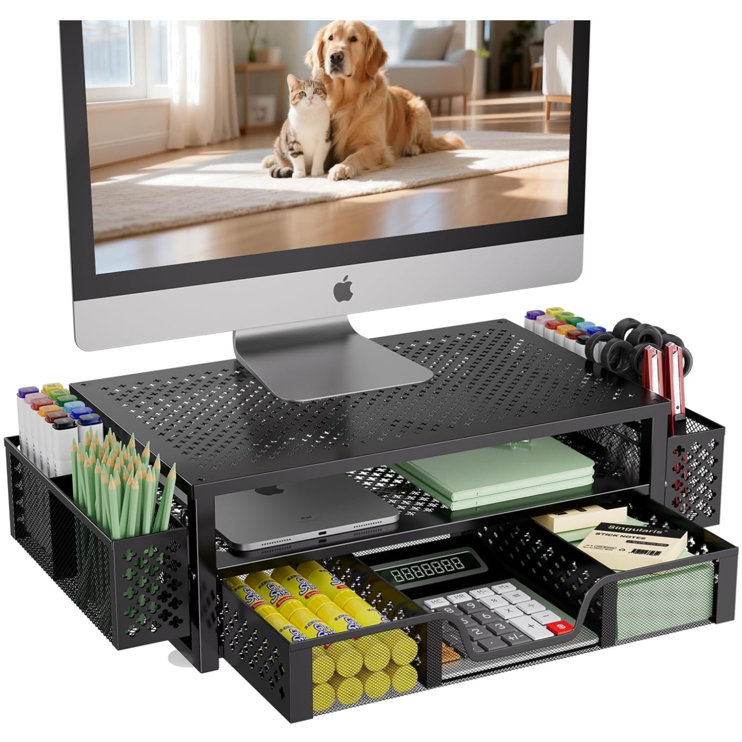 Stylish Black Monitor Stand Riser for Laptop