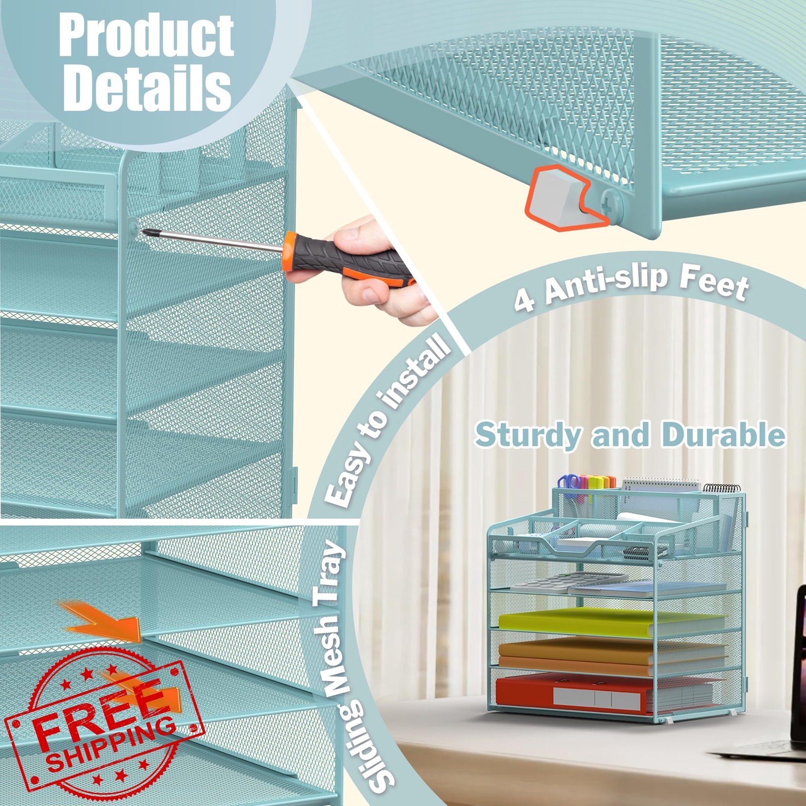 Docnest 5 tier mesh desk organizer blue
