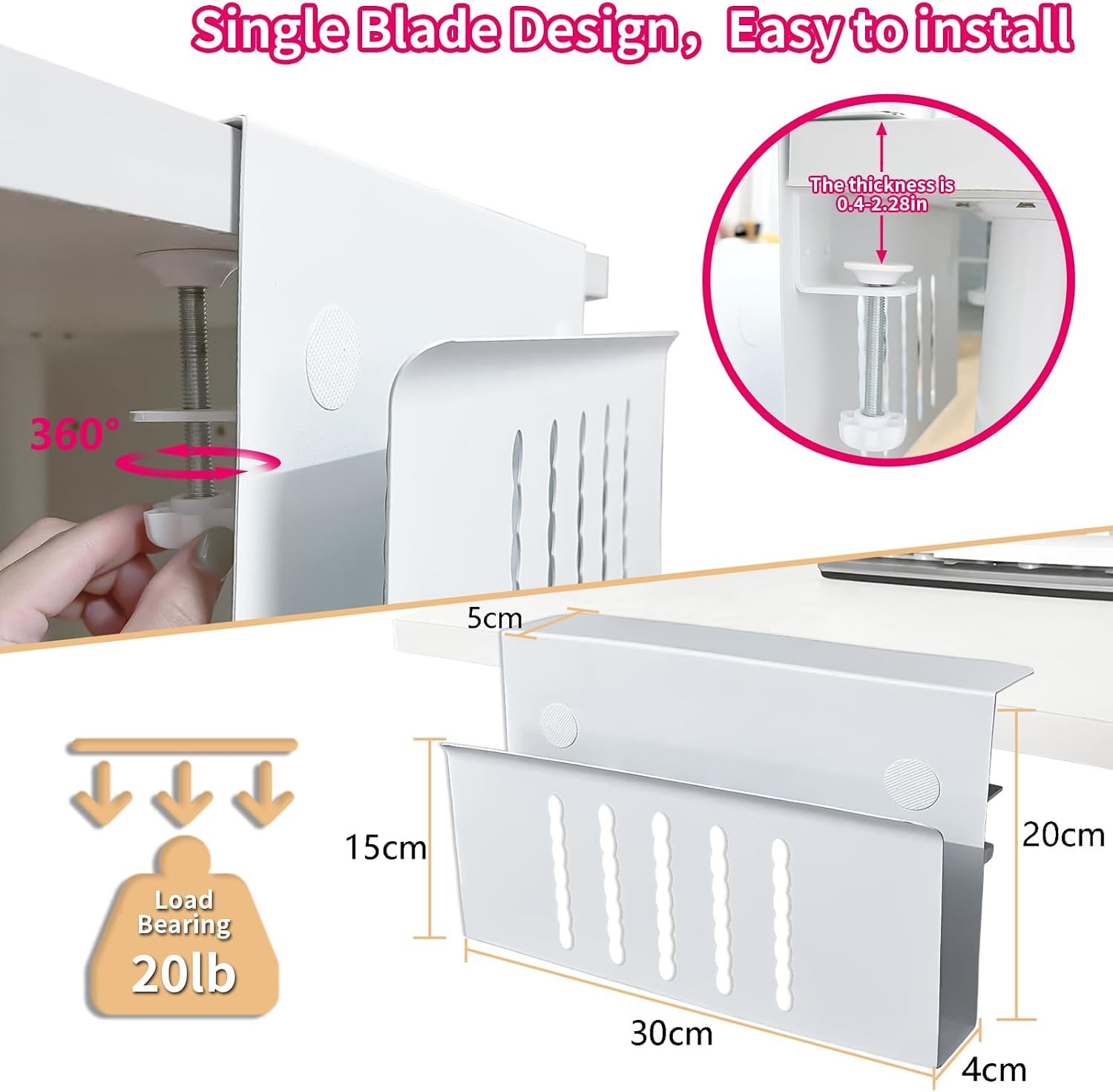 Desk Side Storage, Under Desk Storage, No Drill Steel Hanging Desk Organizer