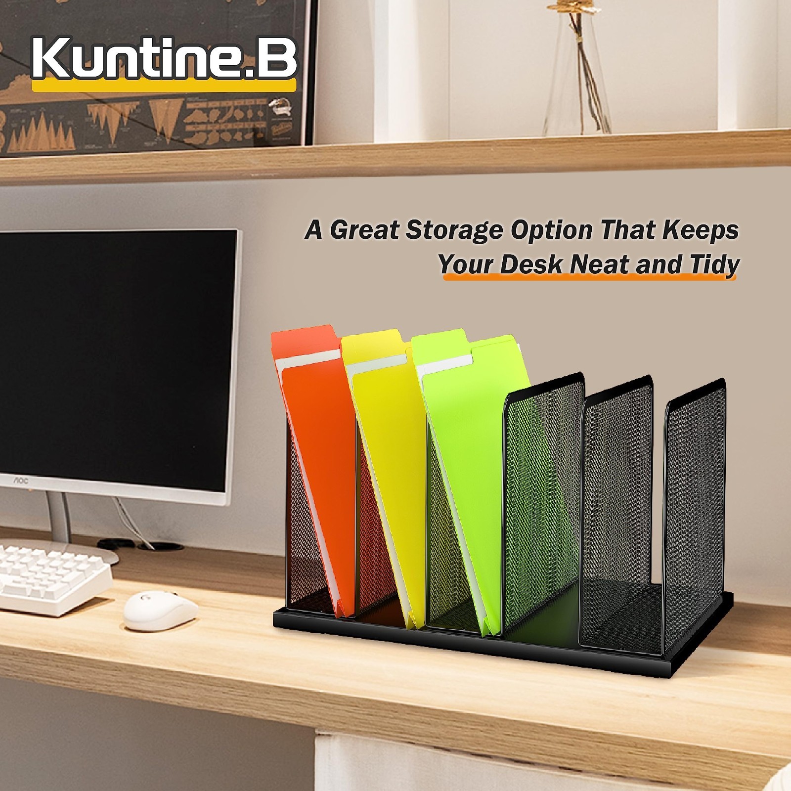 Upright Mesh Desk File Organizer – 5-Section Desktop Sorter, 2 Pack for Office &