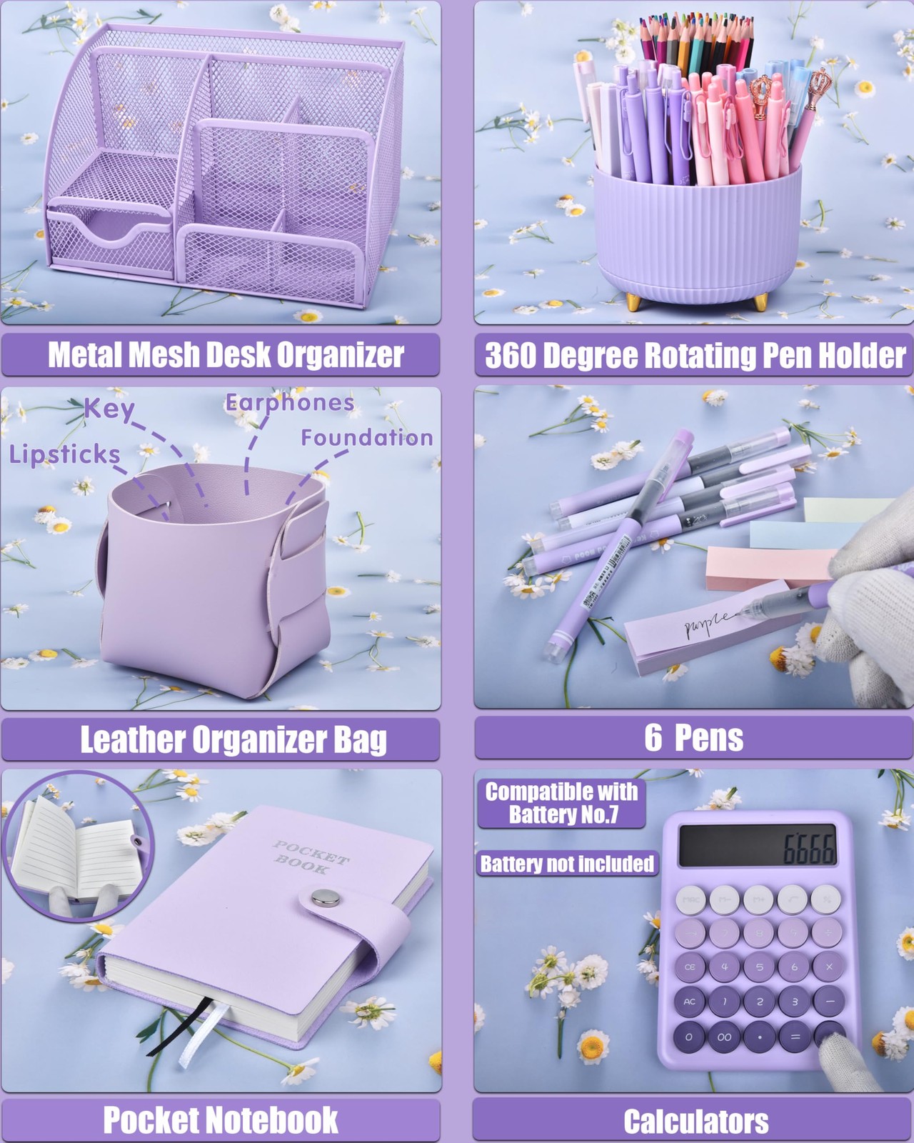 LXEVIHK 21Pcs Purple Desk Organizers and Accessories With Mesh Desk Organizer…