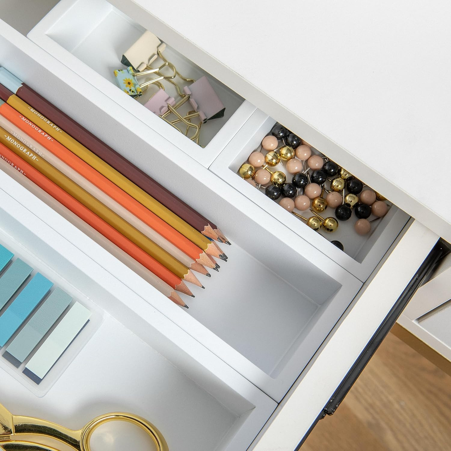 Enzo Wooden Desk Drawer Organizer Set, Engineered Wood Organizers in Various Siz