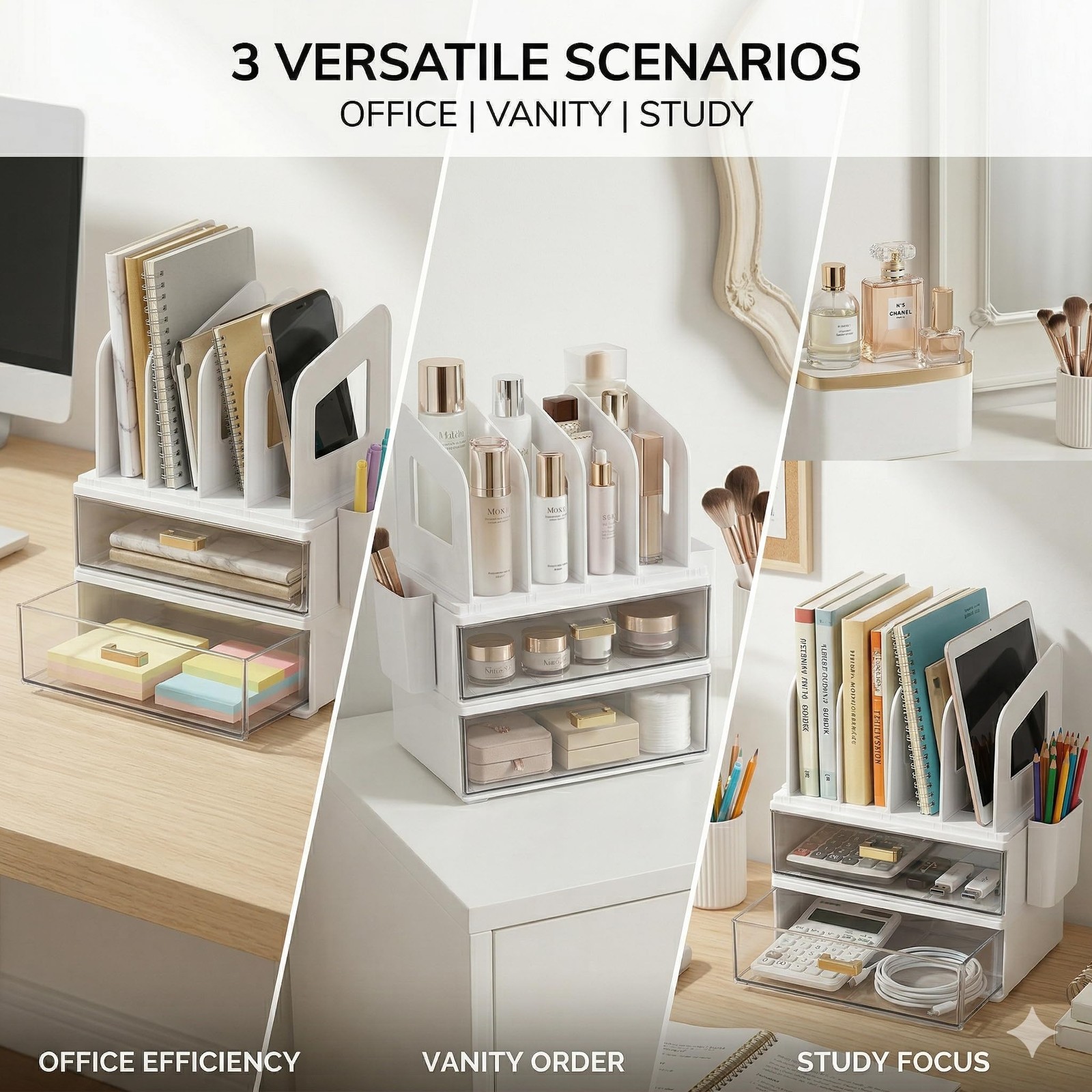 CiWiVOKi White Desk Organizer with 4 File Holder Slots, 2 Clear 5 pc,