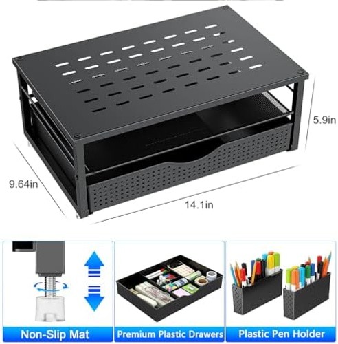 gianotter Desk Organizers and Accessories, Monitor Stand with Drawer and 2 Pe…