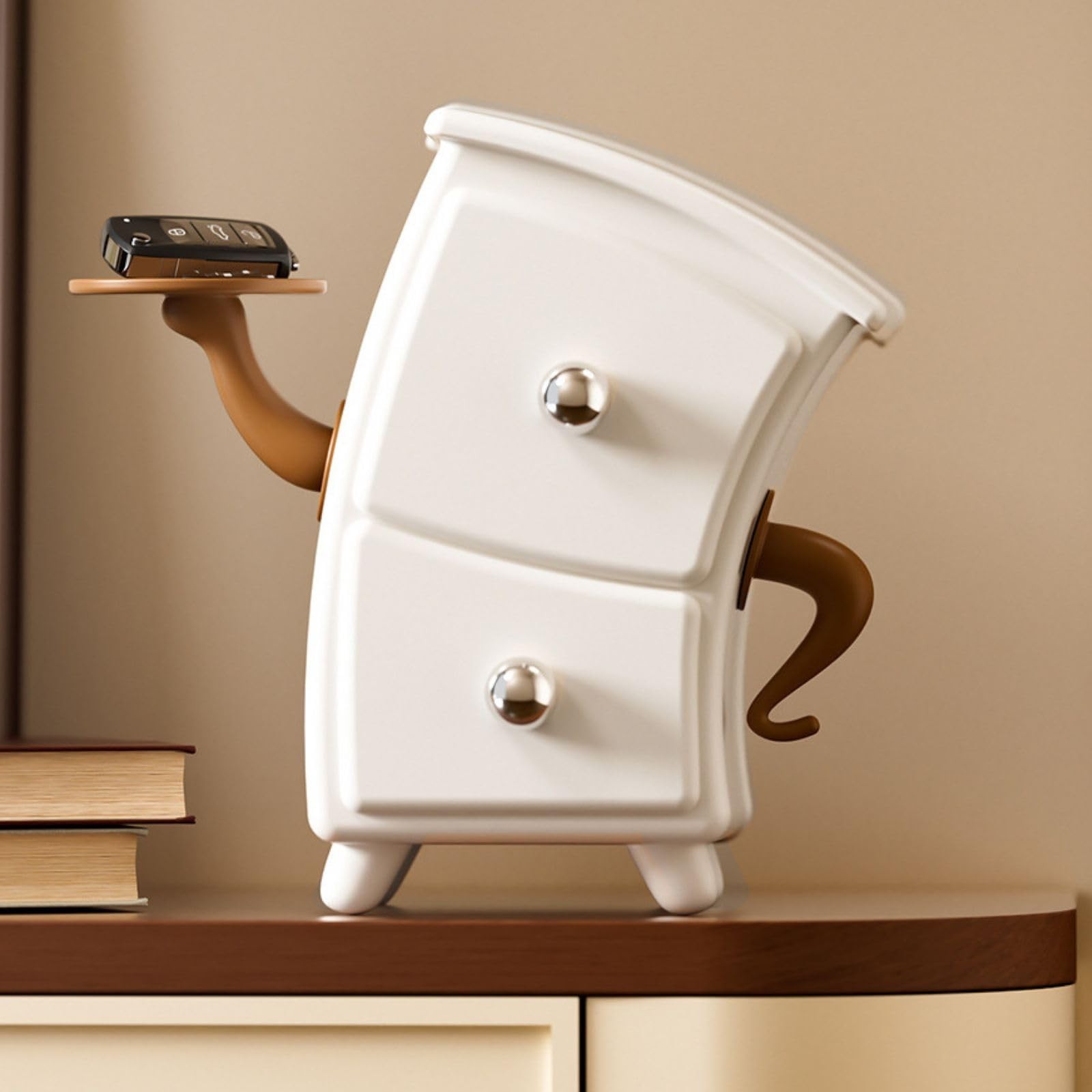 Plastic Desktop Organizer with Knob for Home Office, Dresser Decorative White