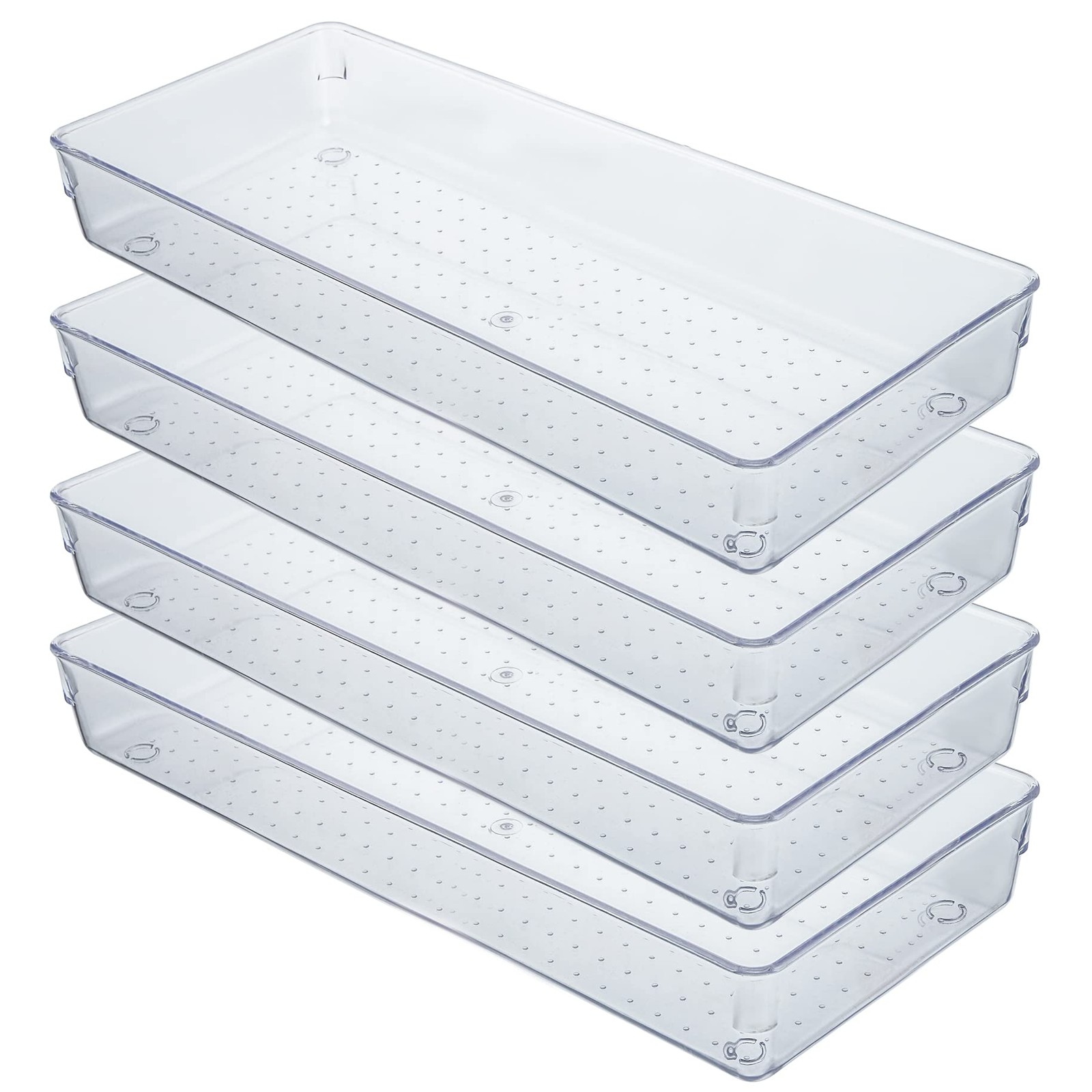 Kingrol 4~Pack Clear Drawer Organizer Bins, 15x6x2 in