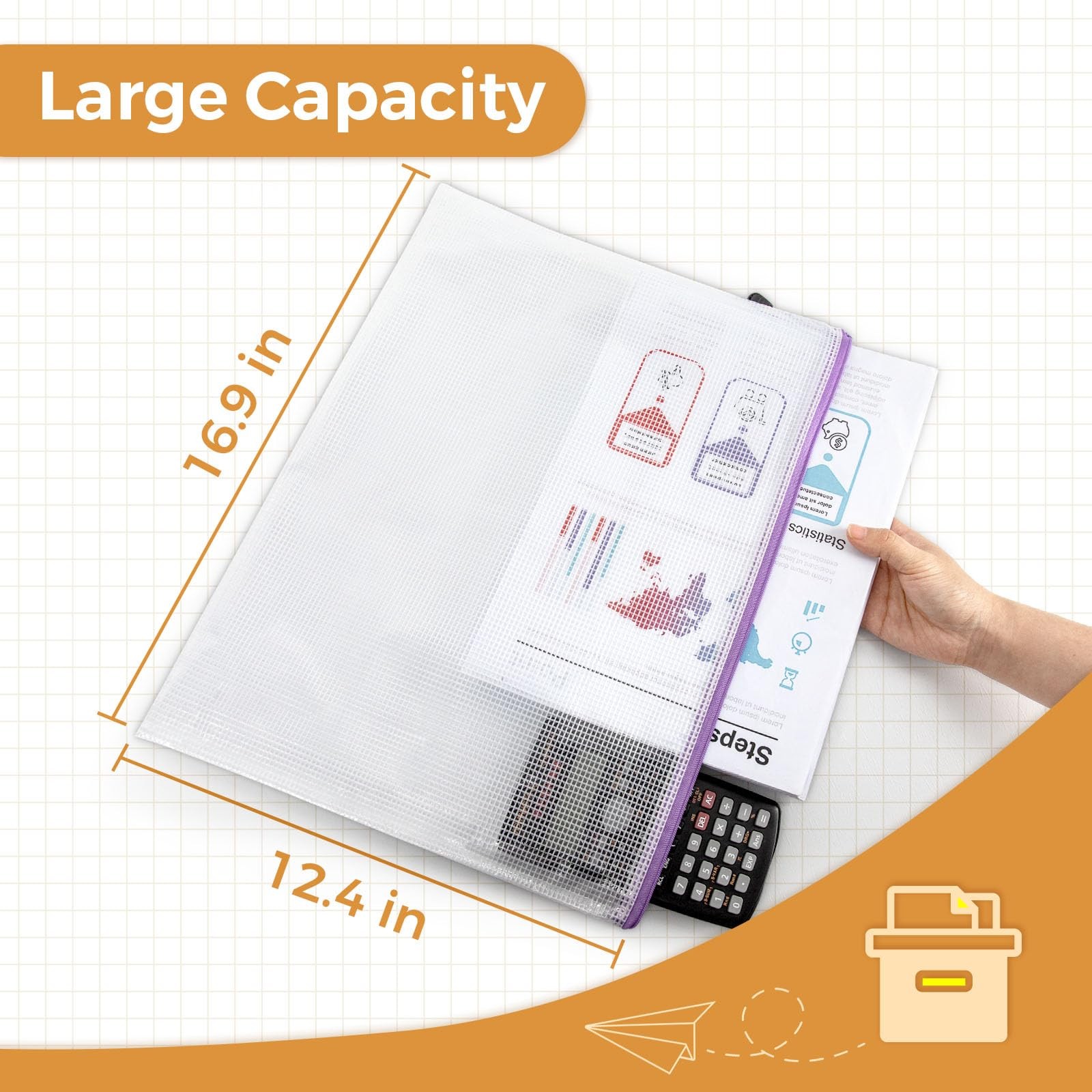 24 Pack 12 Colors Zipper Pouches for Organizing, A3 Size (16.9 x 12.4), Big m…