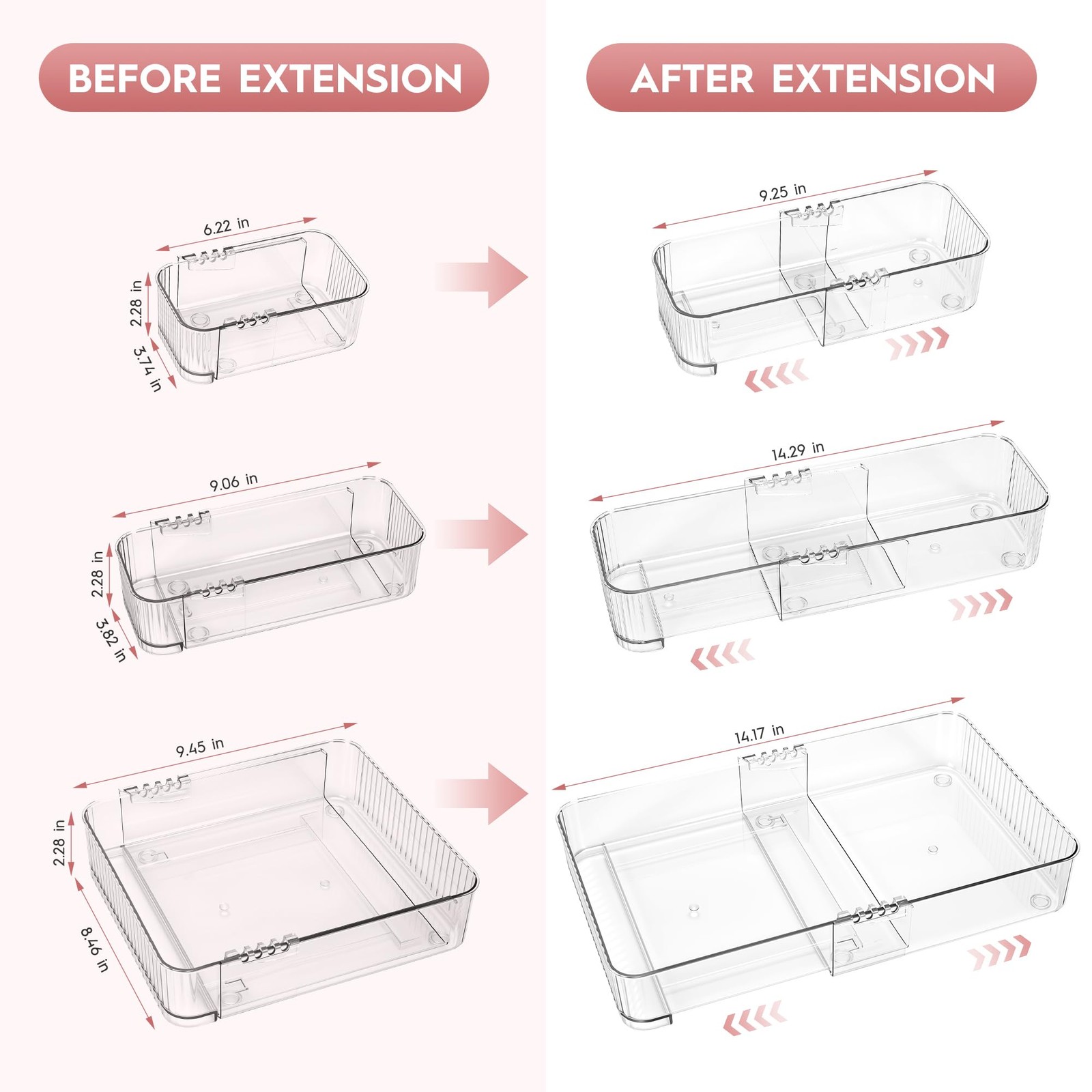 Generic Expandable Drawer Organizer Set Clear Adjustable Drawer Dividers