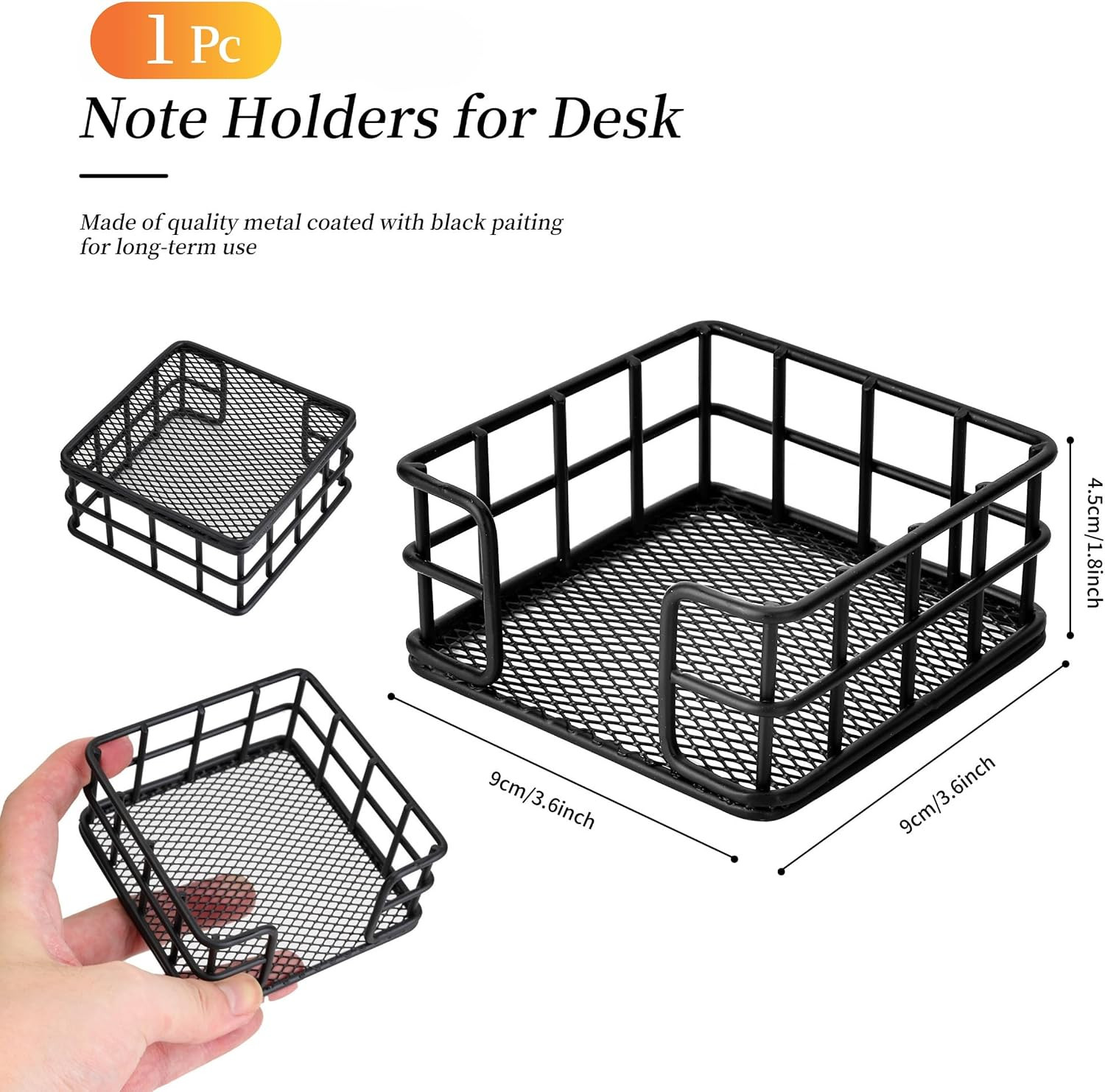 1 Pc Metal Sticky Note Holder, 3.6 X3.6 Inch Black Wire Desk Organizer – Sticky