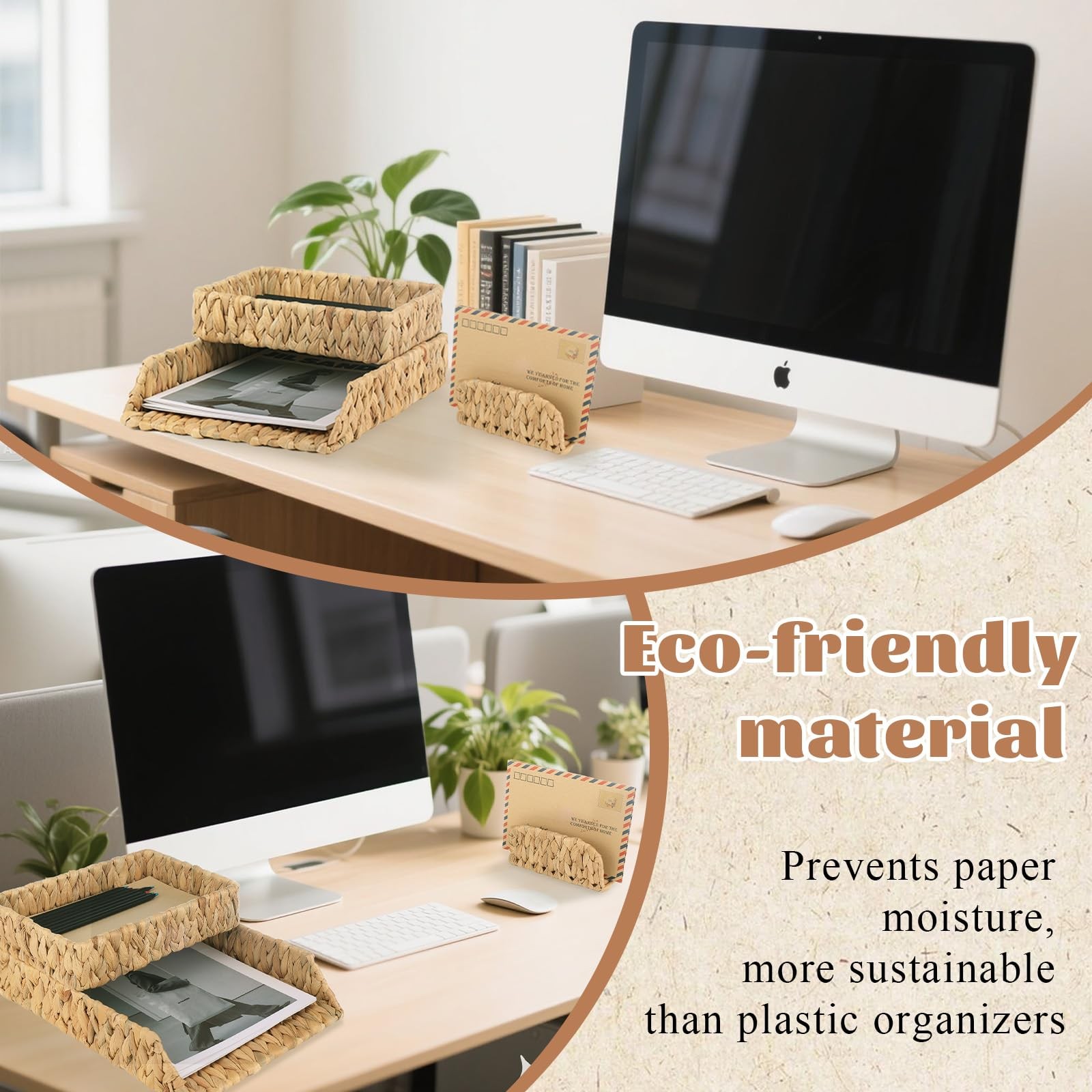 Woven Desk Organizer Letter Tray Set of 3, Water Hyacinth Paper Baskets for O…