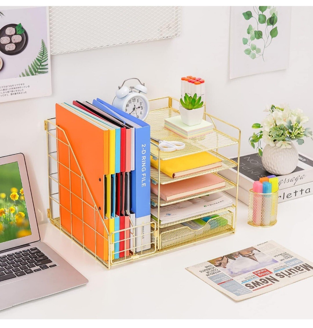 Marbrasse Rose Gold Desk Organizer with File Holder, 5-Tier Paper Letter Tray…