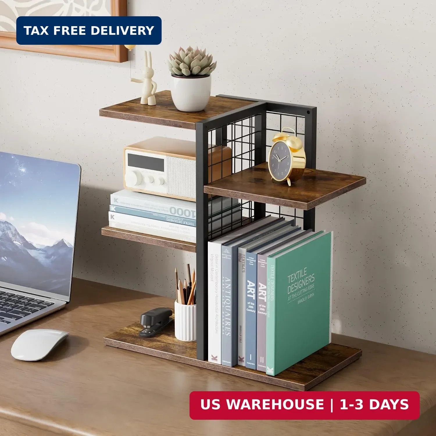 4 Tier Desk Shelf Organizer, Desk Shelf for Top of Desk,Adjustable Tabletop Book