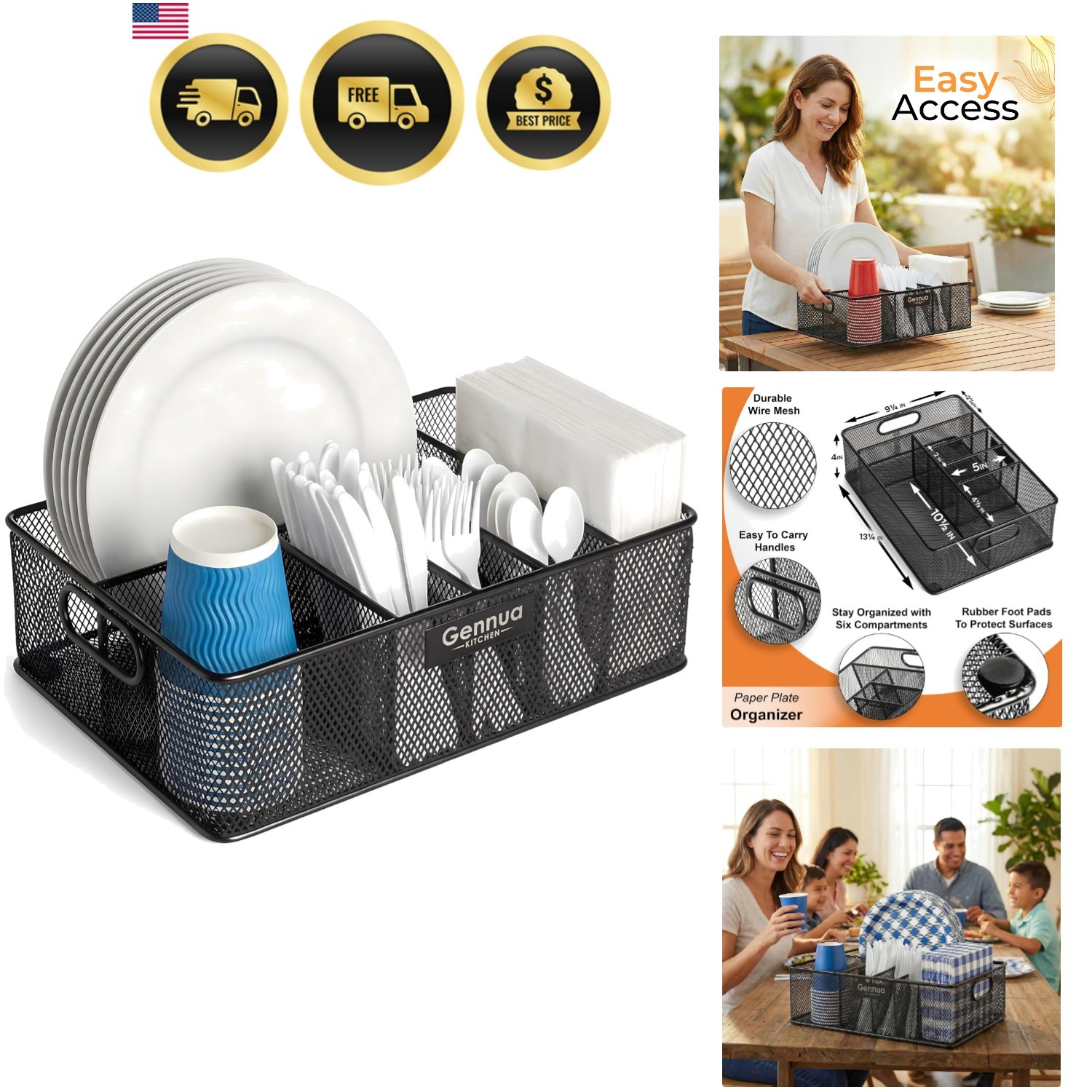 Paper Plate Organizer Caddy Kitchen Storage Utensil Holder Countertop Picnic